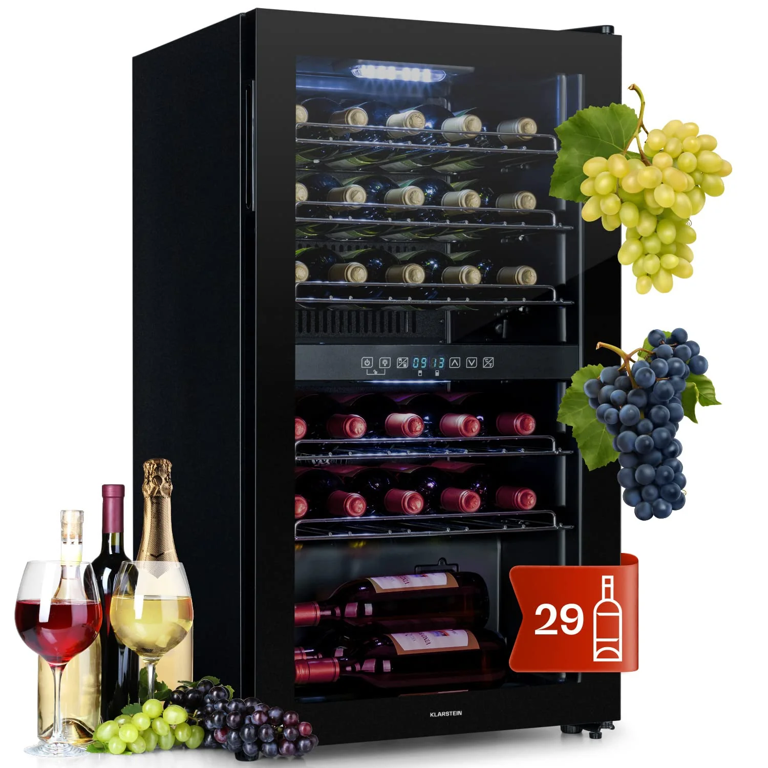 Klarstein Weinkühlschrank, 2 Zonen Getränkekühlschrank Klein, Freistehender Kleiner Weinschrank 80L, Wein-Kühlschrank mit Glastür, Indoor/Outdoor Flaschenkühlschrank, Wine Fridge 29 Flaschen - Image 7