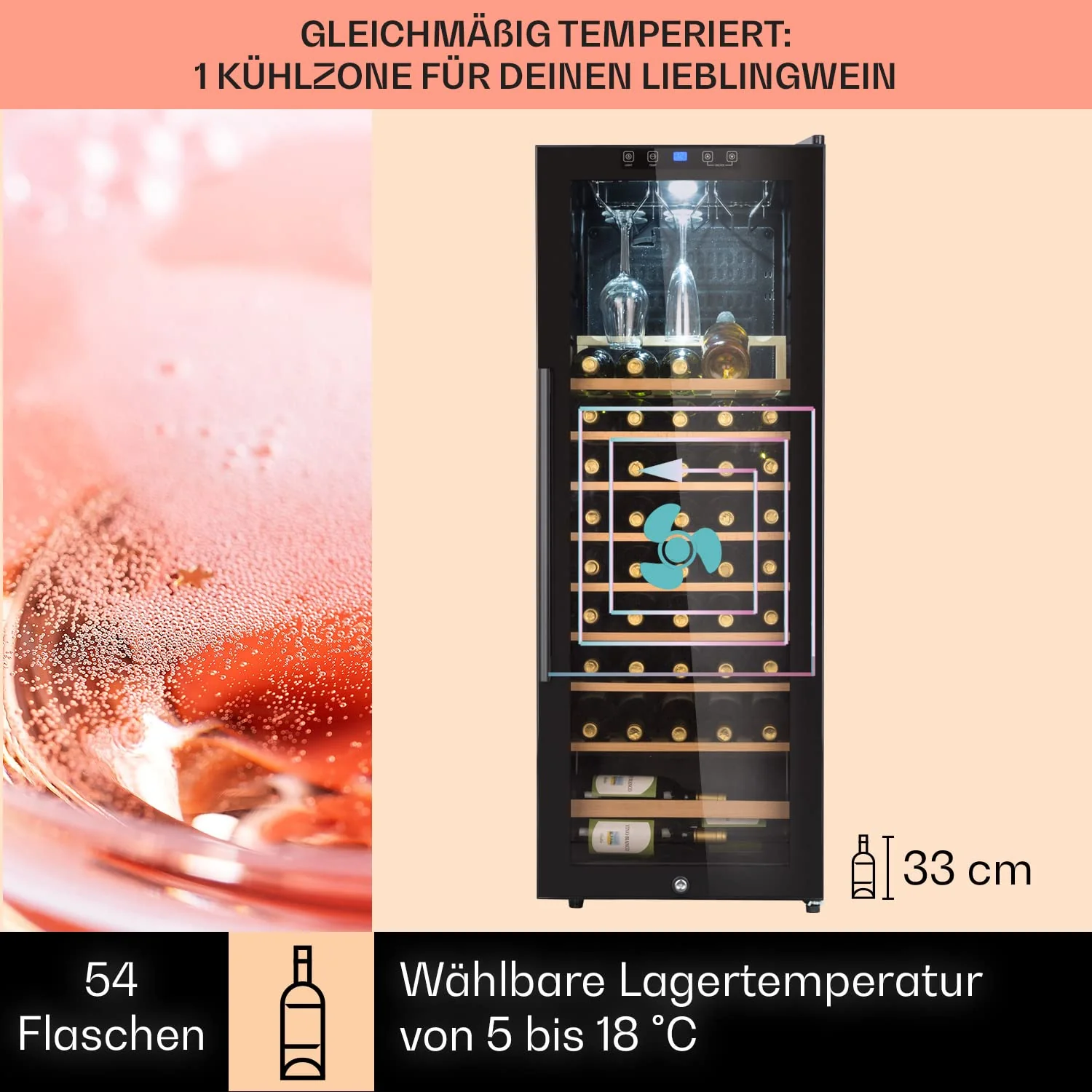 Klarstein Weinkühlschrank, Getränkekühlschrank Schmal, 1 Zone Kühlschrank mit Glastür, Getränkekühlschränke Freistehend, Weinkühlschrank Klein, Weinkühlschränke mit UV-Schutz, 4-18°C, 54 Flaschen - Image 4