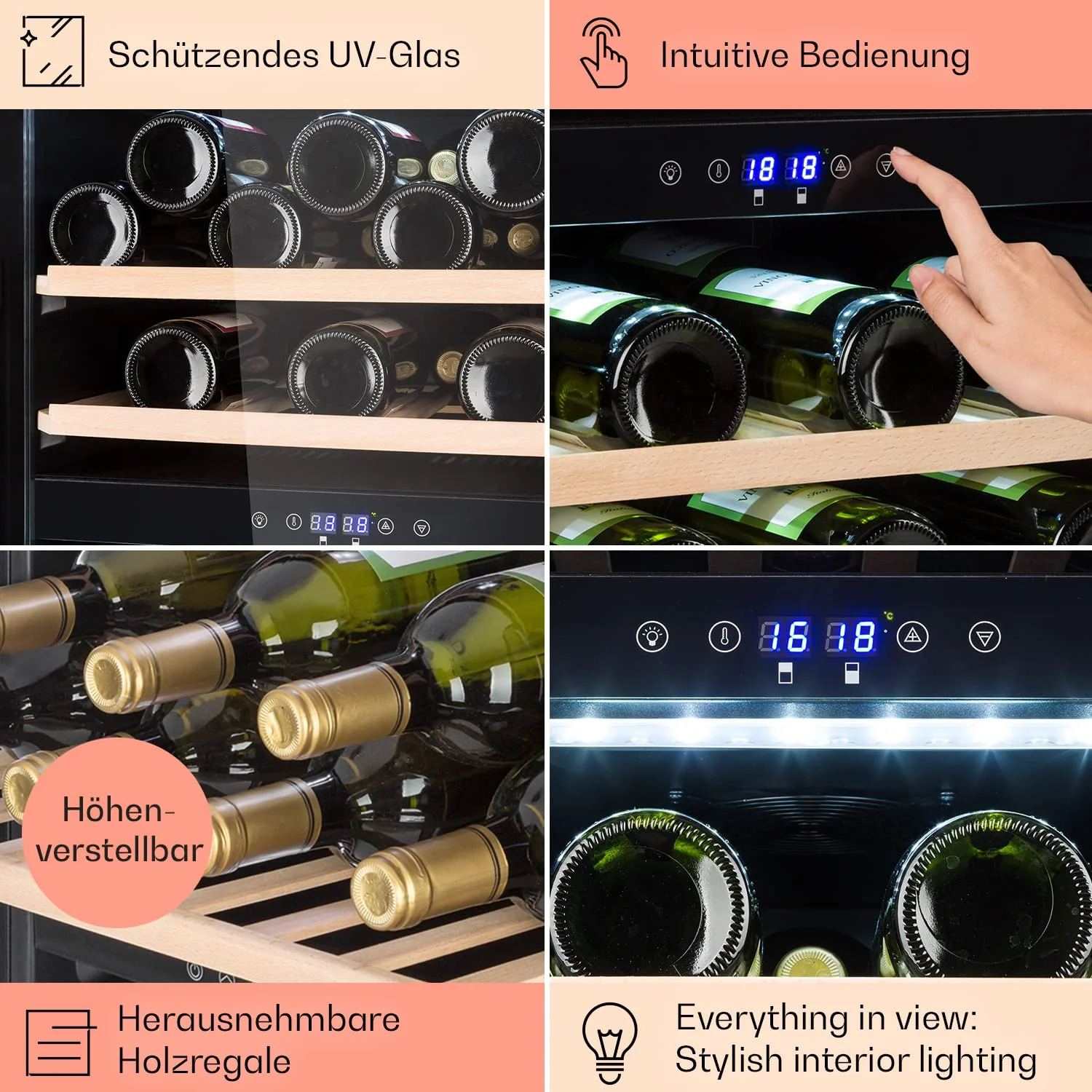 Klarstein Weinkühlschrank, Getränkekühlschrank Schmal, 1 Zone Kühlschrank mit Glastür, Getränkekühlschränke Freistehend, Weinkühlschrank Klein, Weinkühlschränke mit UV-Schutz, 4-18°C, 54 Flaschen - Image 5