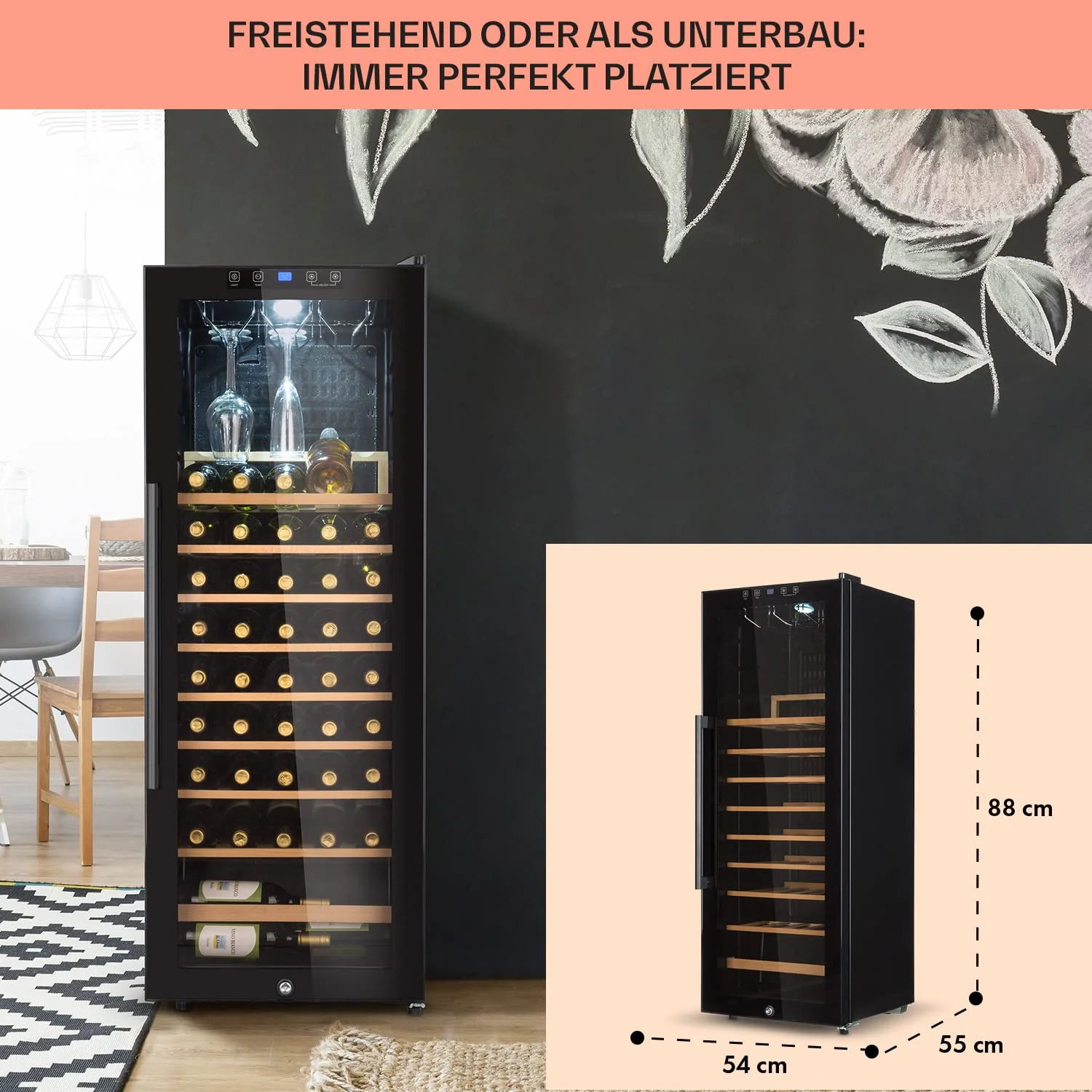 Klarstein Weinkühlschrank, Getränkekühlschrank Schmal, 1 Zone Kühlschrank mit Glastür, Getränkekühlschränke Freistehend, Weinkühlschrank Klein, Weinkühlschränke mit UV-Schutz, 4-18°C, 54 Flaschen - Image 6