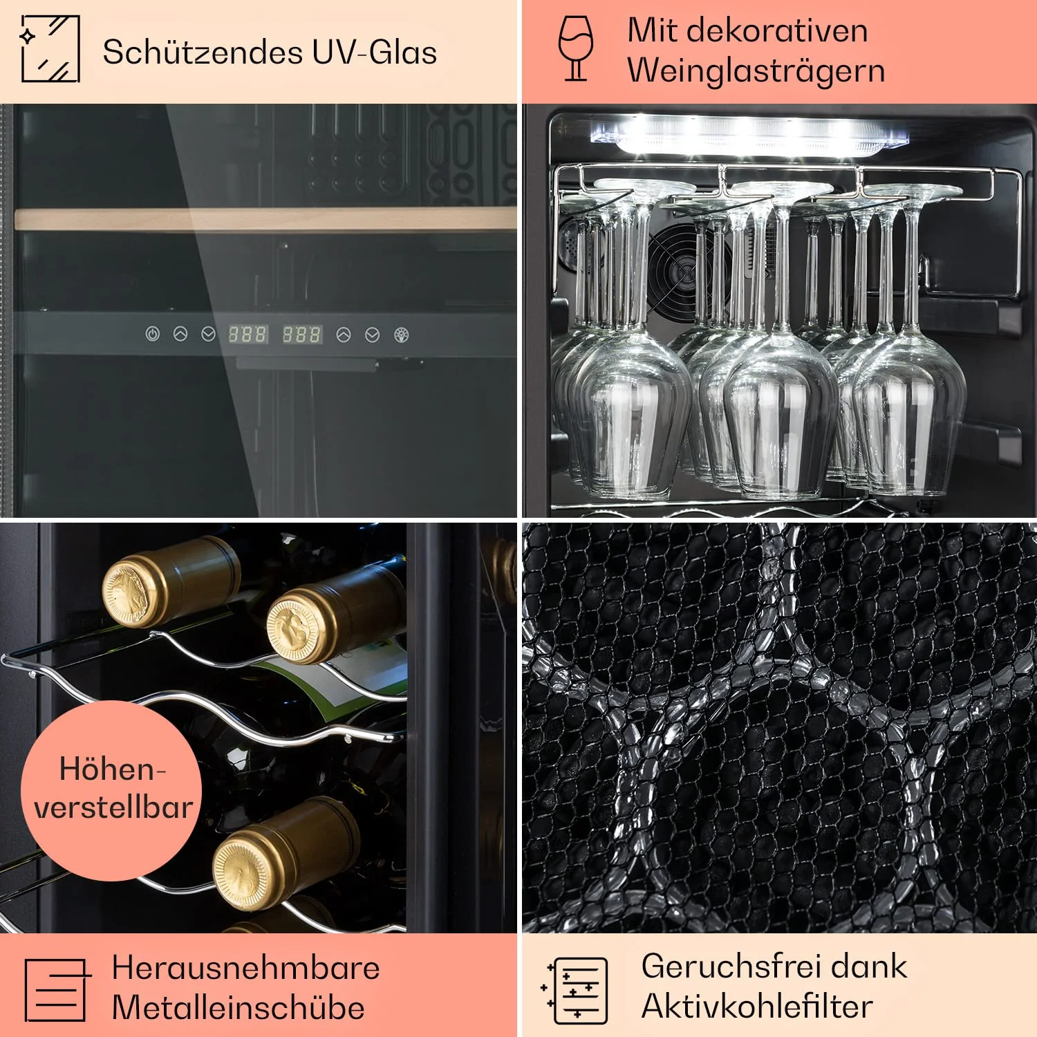Klarstein Weinkühlschrank, Getränkekühlschrank Schmal, 1 Zone Kühlschrank mit Glastür, Getränkekühlschränke Freistehend, Weinkühlschrank Klein, Weinkühlschränke mit UV-Schutz, 5-20 °C, 56 Flaschen - Image 3