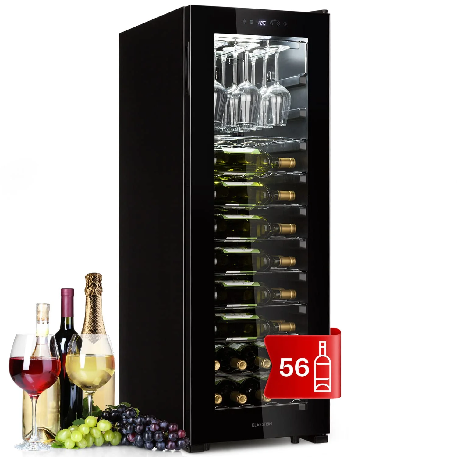Klarstein Weinkühlschrank, Getränkekühlschrank Schmal, 1 Zone Kühlschrank mit Glastür, Getränkekühlschränke Freistehend, Weinkühlschrank Klein, Weinkühlschränke mit UV-Schutz, 5-20 °C, 56 Flaschen - Image 6