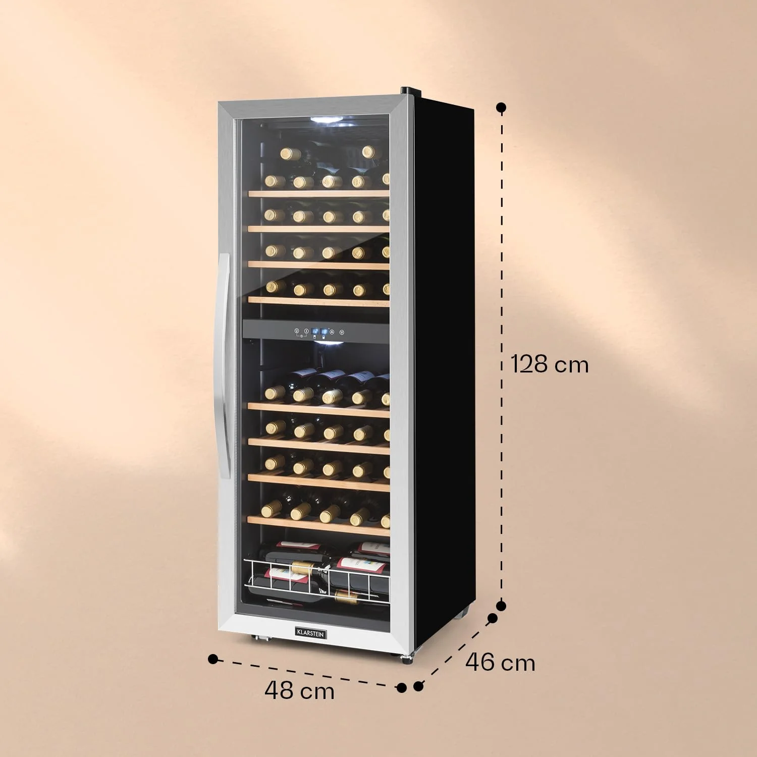 Klarstein Weinkühlschrank, Getränkekühlschrank Schmal, Kühlschrank mit Glastür, Getränkekühlschränke Freistehend, Weinkühlschrank Klein, Weinkühlschränke 2 Zonen, LED-Beleuchtung, 5-18 °C, 54 Flaschen - Image 7