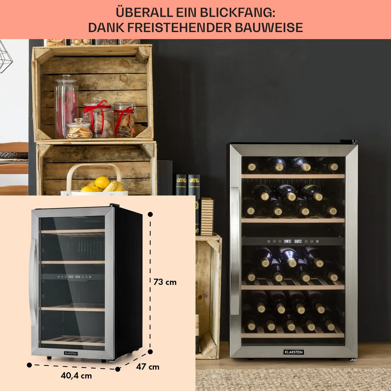 Klarstein Weinkühlschrank, Getränkekühlschrank Schmal, Kühlschrank mit Glastür, Getränkekühlschränke Freistehend, Weinkühlschrank Klein, Weinkühlschränke 2 Zonen, UV-Schutz, 5-18 °C, 45 Flaschen - Image 2