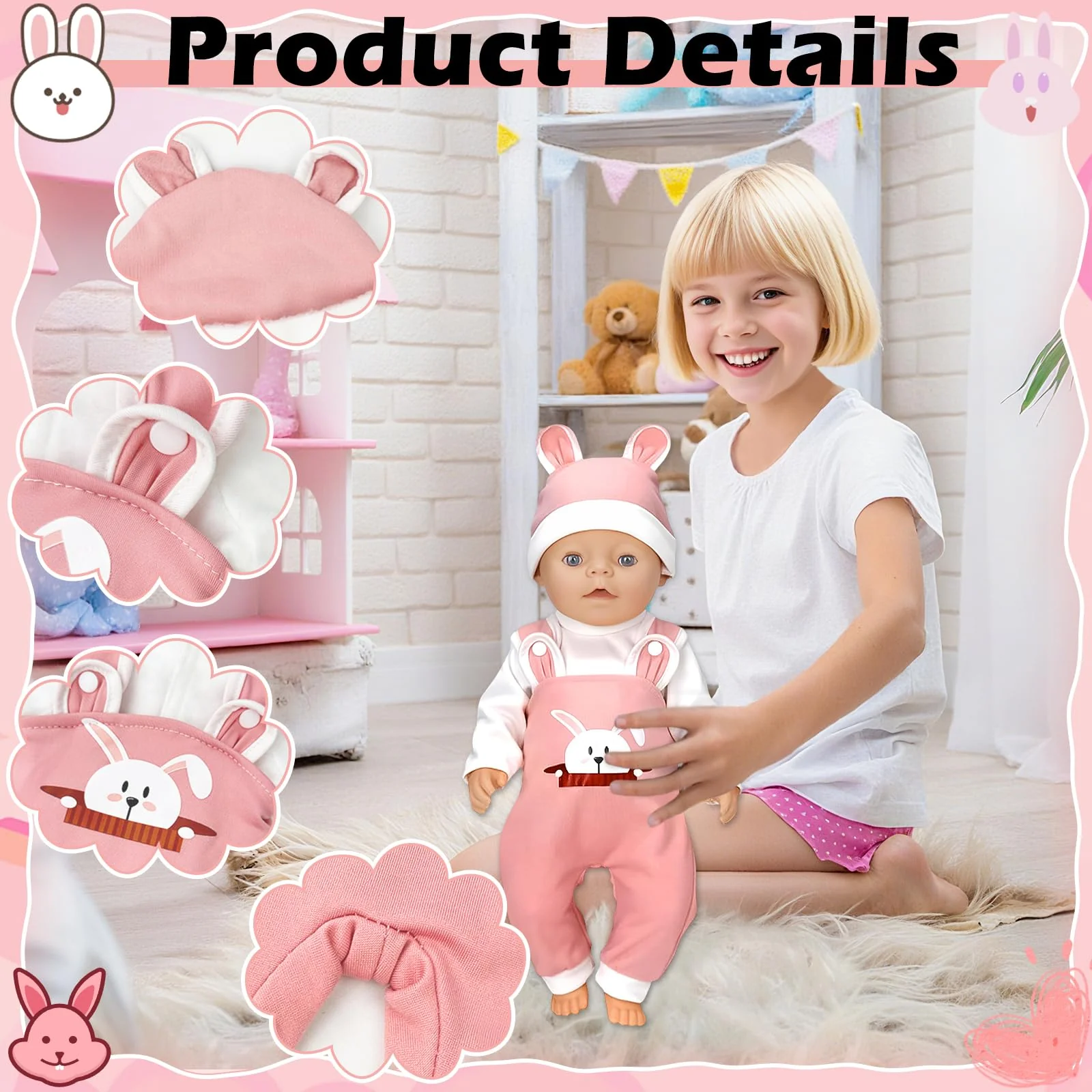 Kleidung Outfits für Baby Puppen,Kleidung Puppenkleidung 35-43 cm,Baby Puppensachen puppenzubehör mit Hut Langarm Hose Geschenk für Kinder Mädchen Jungen(Puppen Nicht Enthalten) - Image 6