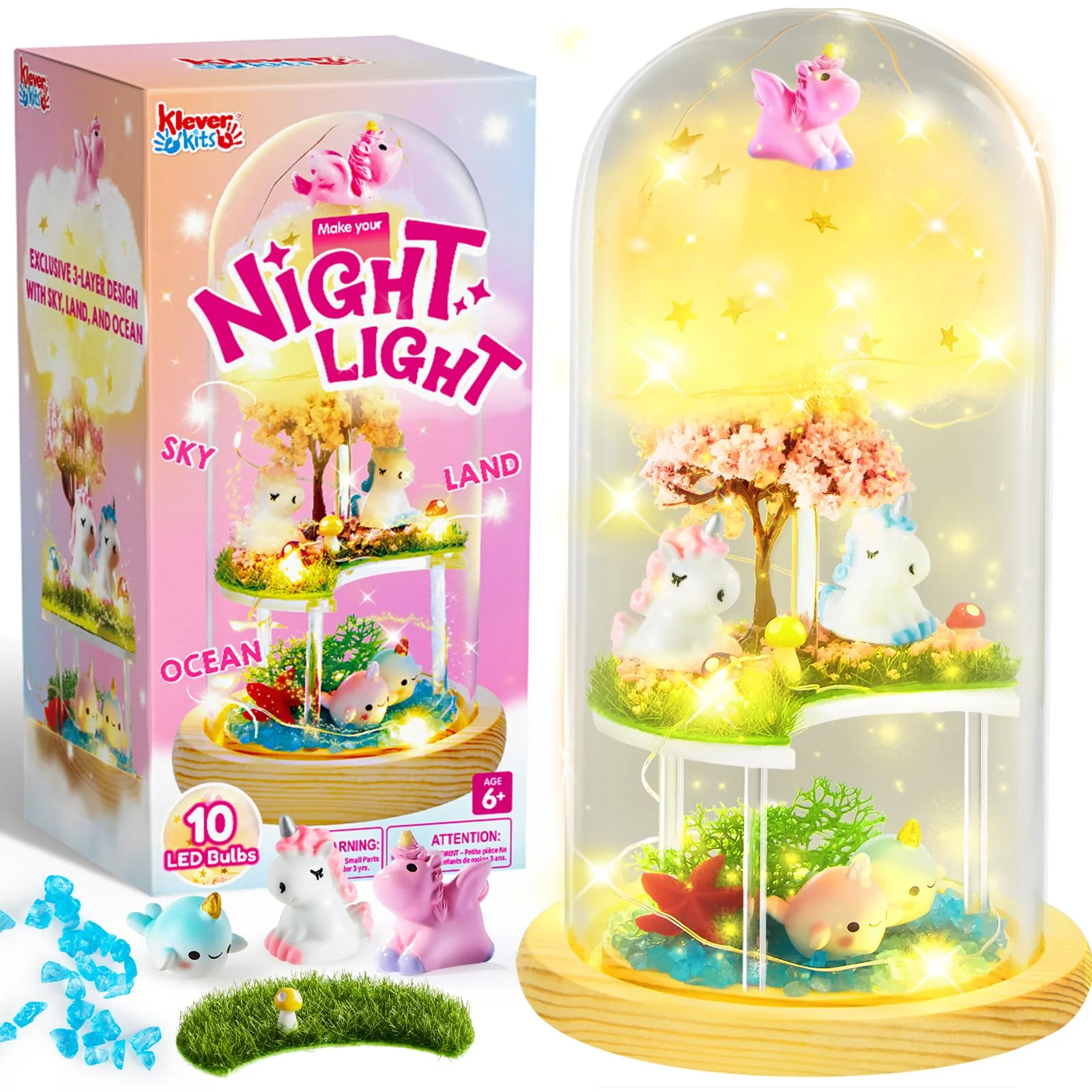 Klever Kits Einhorn-Terrarium-Set für Kinder Basteln Sie Ihr eigenes Einhorn-Nachtlicht Kunst und Handwerk für Kinder im Alter von 6 7 8-12 Jahren