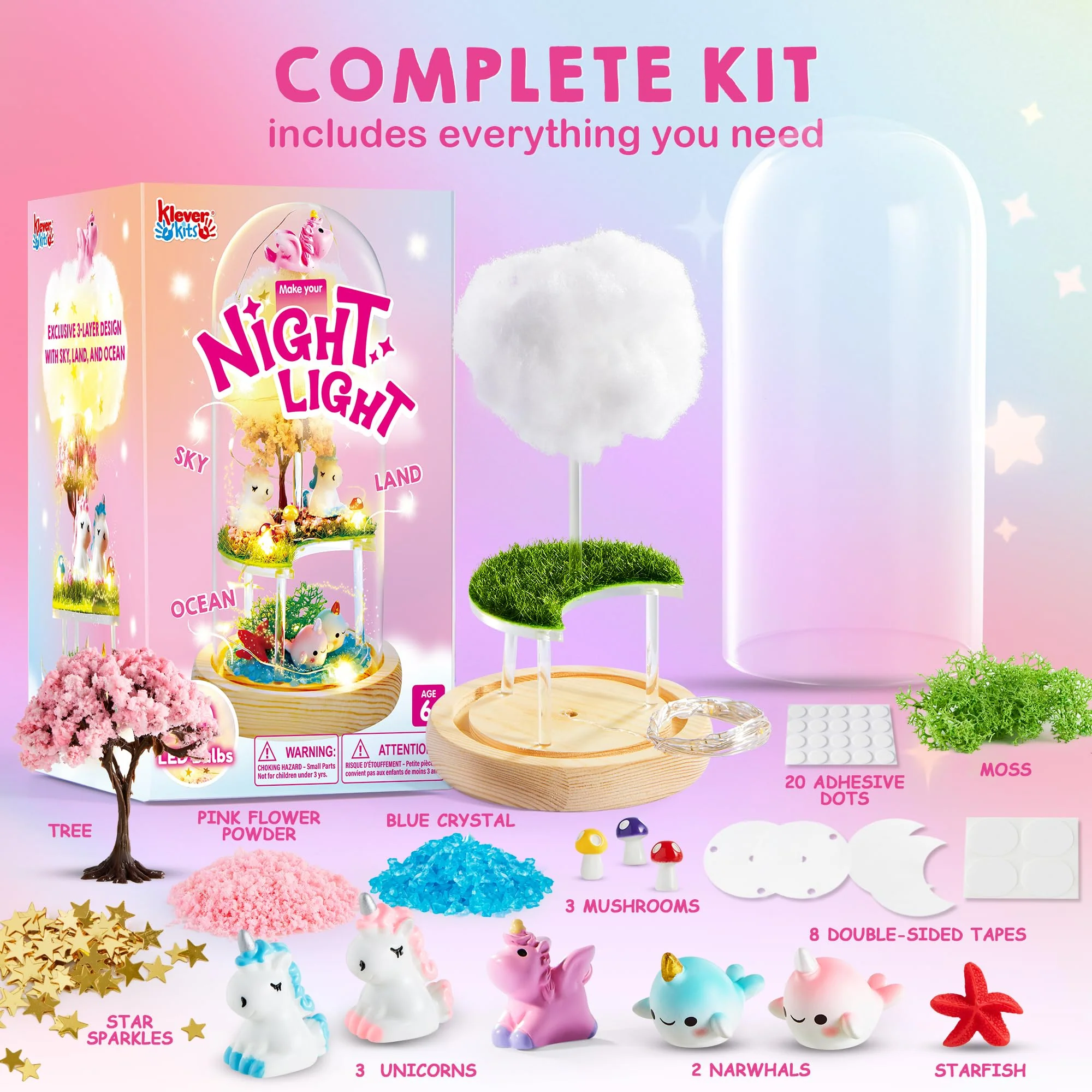 Klever Kits Einhorn-Terrarium-Set für Kinder Basteln Sie Ihr eigenes Einhorn-Nachtlicht Kunst und Handwerk für Kinder im Alter von 6 7 8-12 Jahren - Image 5