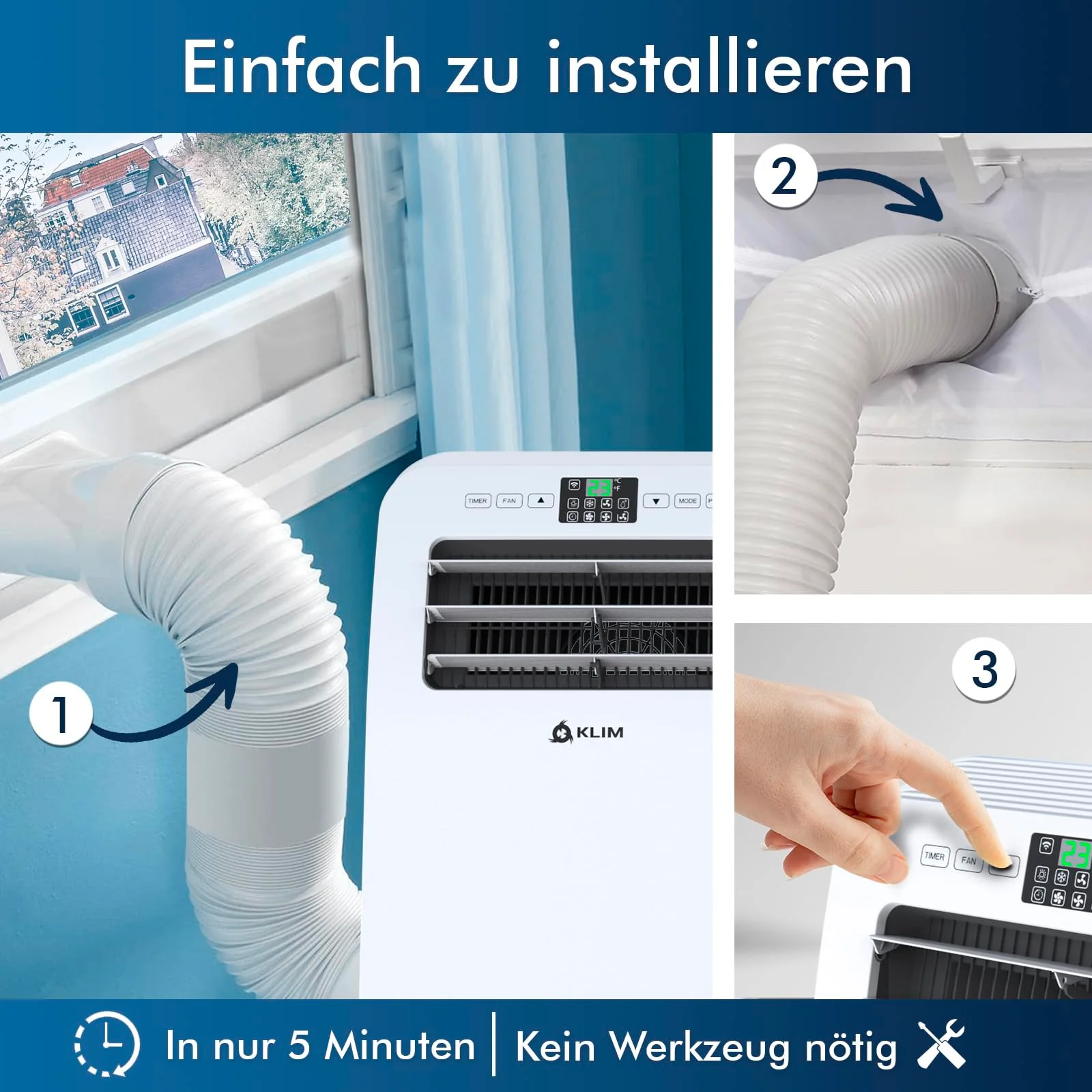 KLIM AC12000 | Leistungsstarke und Leise Mobile Klimaanlage mit 12.000 BTU + NEU 2024 + mit Integrierter Entfeuchtungsfunktion, Ventilator und Kühlmodus + Fernbedienung + 5 JAHRE SCHUTZ - Image 4