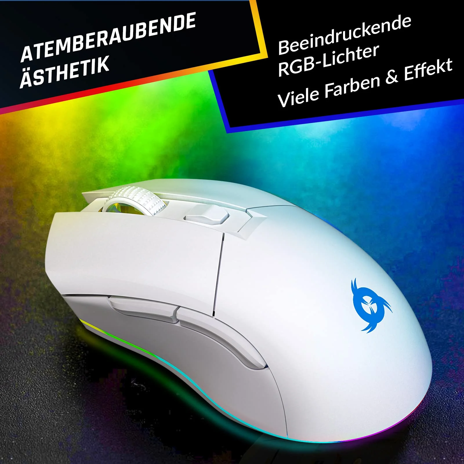 KLIM Blaze Pro – Gaming-Maus, kabellos, RGB wiederaufladbar, mit Ladestation – Neuheit 2024 – Hochpräziser Sensor mit Langer Akkulaufzeit – 6000 DPI – kabelgebundene und kabellose Maus – Weiß - Image 3