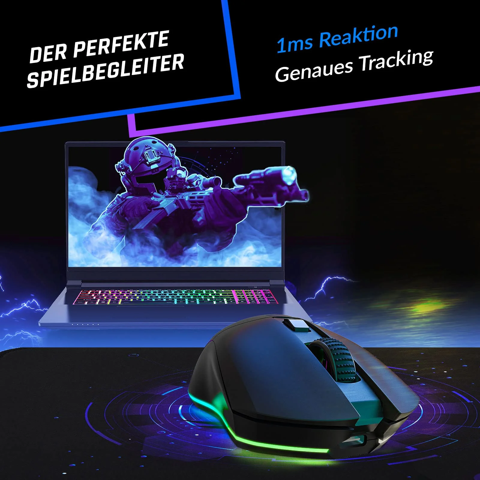 KLIM Blaze Pro Wiederaufladbare kabellose Maus - NEU 2024 - Gaming Maus mit RGB und Ladestation - Hochpräziser Sensor und langlebiger Akku - Bis zu 6000 DPI - Kabel- und Wireless Mouse für PC - Image 7