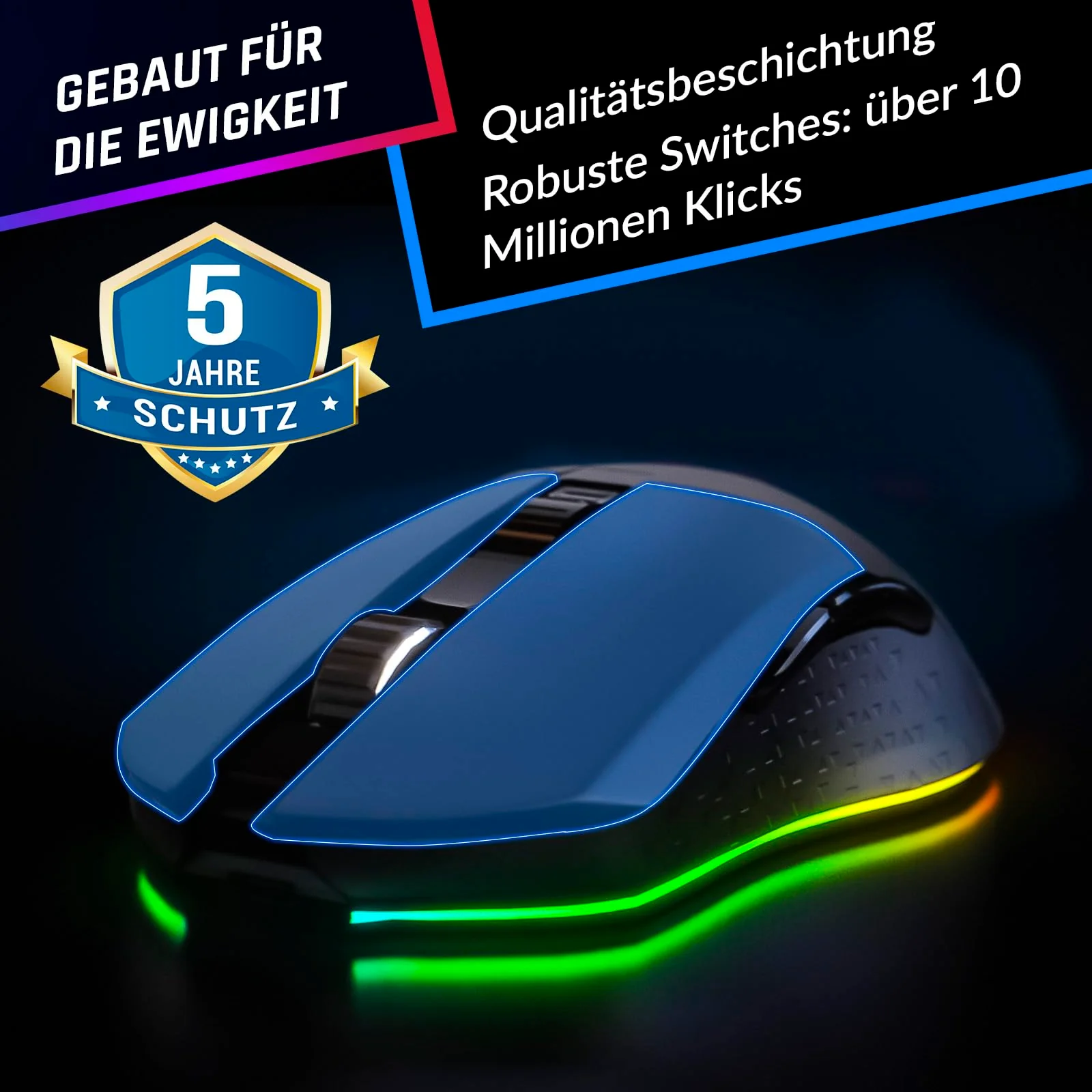 KLIM Blaze - Wiederaufladbare kabellose RGB Gaming Maus - NEU 2023 - Hochpräziser Sensor mit Langer Akkudauer - Einstellbar auf bis zu 10000 DPI - Kabel- und Funk Maus Modus (Schwarz) - Image 7