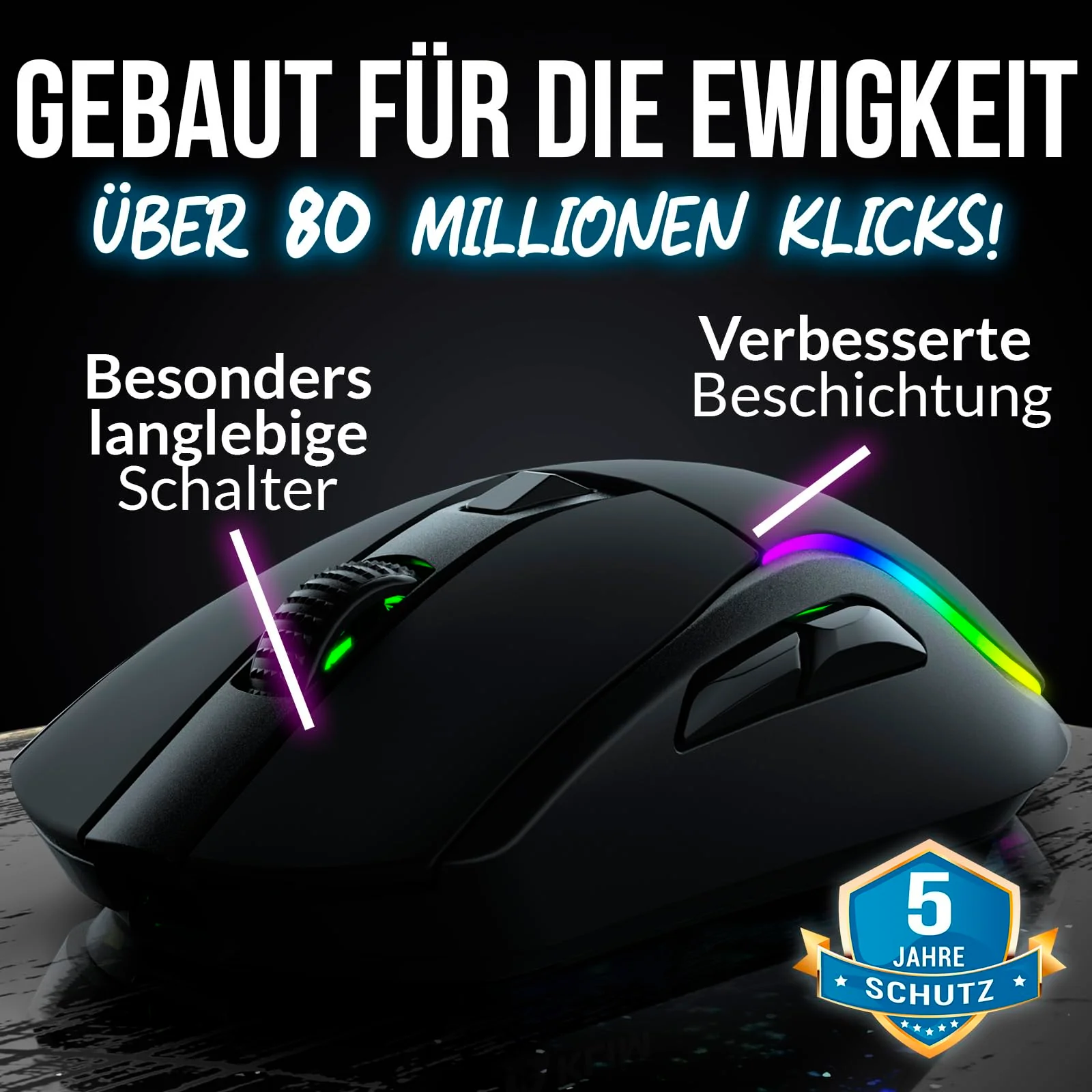 KLIM Blaze Y Wiederaufladbare kabellose Maus - NEU - Gaming Maus mit RGB und Ladestation - Hochpräziser Sensor und langlebiger Akku - Bis zu 6000 DPI - Kabel- und Wireless Mouse für PC - Schwarz - Image 4