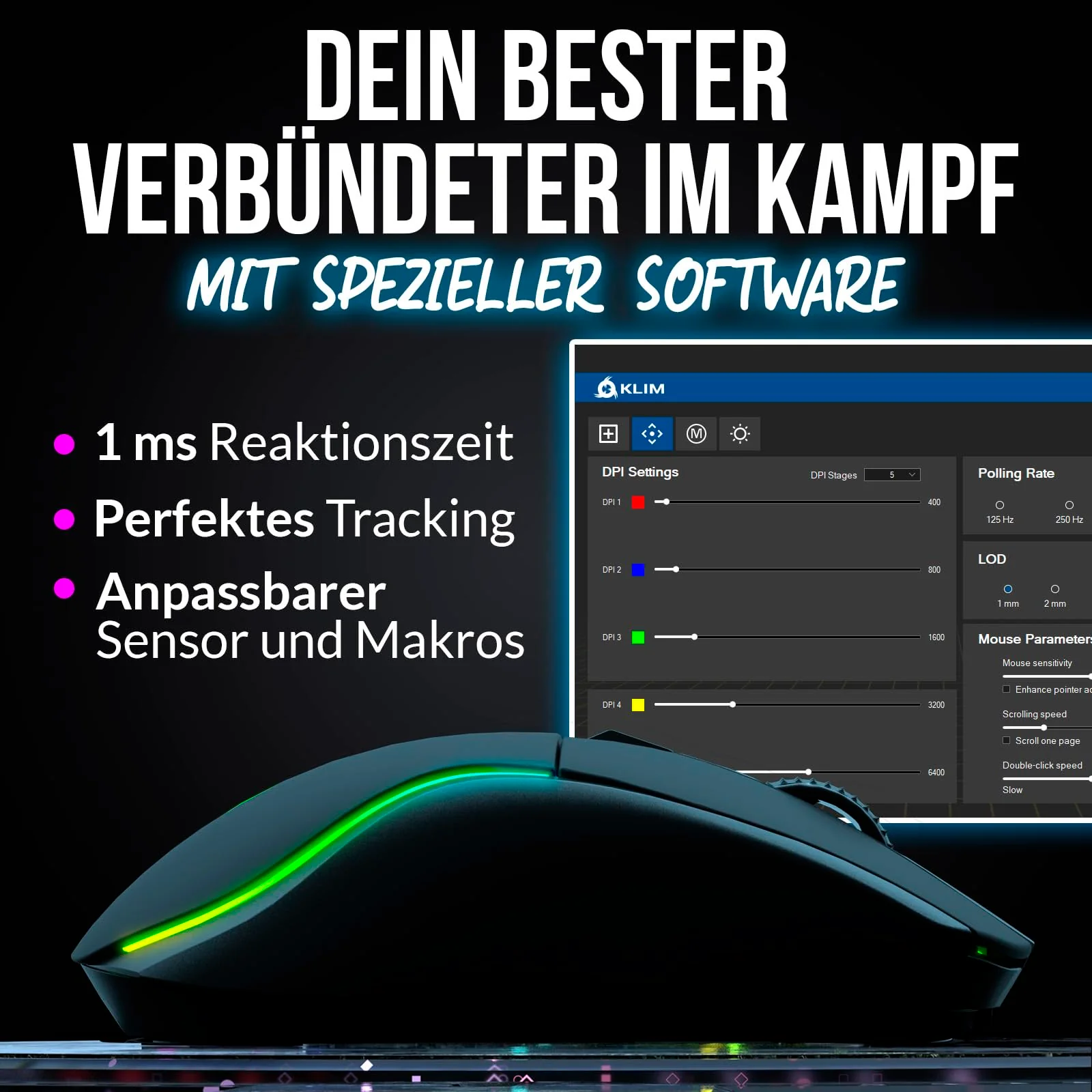 KLIM Blaze Y Wiederaufladbare kabellose Maus - NEU - Gaming Maus mit RGB und Ladestation - Hochpräziser Sensor und langlebiger Akku - Bis zu 6000 DPI - Kabel- und Wireless Mouse für PC - Schwarz - Image 5
