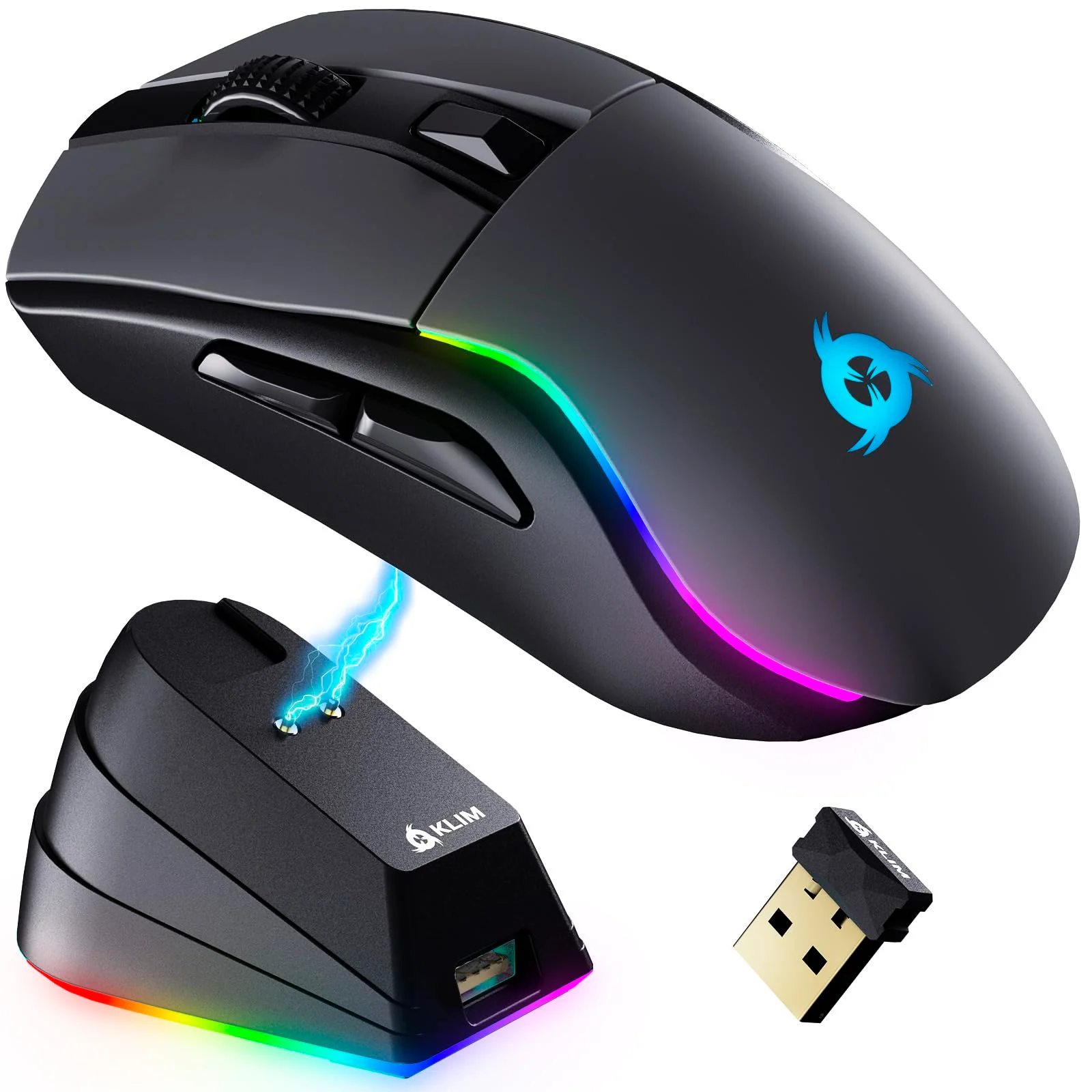 KLIM Blaze Y Wiederaufladbare kabellose Maus - NEU - Gaming Maus mit RGB und Ladestation - Hochpräziser Sensor und langlebiger Akku - Bis zu 6000 DPI - Kabel- und Wireless Mouse für PC - Schwarz - Image 6