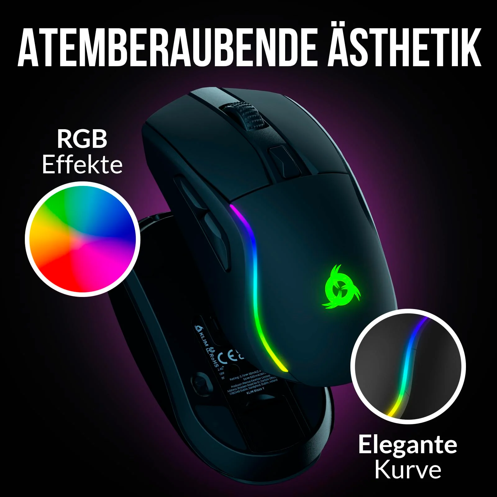 KLIM Blaze Y Wiederaufladbare kabellose Maus - NEU - Gaming Maus mit RGB und Ladestation - Hochpräziser Sensor und langlebiger Akku - Bis zu 6000 DPI - Kabel- und Wireless Mouse für PC - Schwarz - Image 7