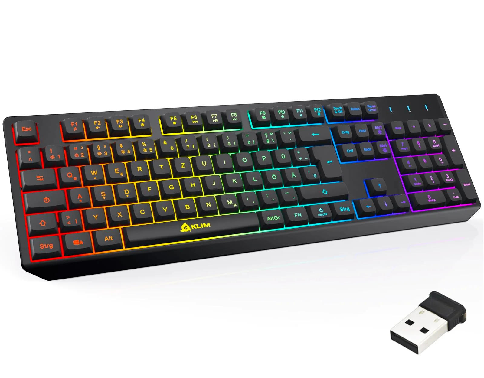 KLIM Chroma Wireless Gaming Tastatur Kabellos QWERTZ DEUTSCH - NEU - Langlebig, Ergonomisch, Wasserdicht, Leise - RGB Kabellose Tastatur Gaming für PC PS4 PS5 Mac - Schwarz - Image 3