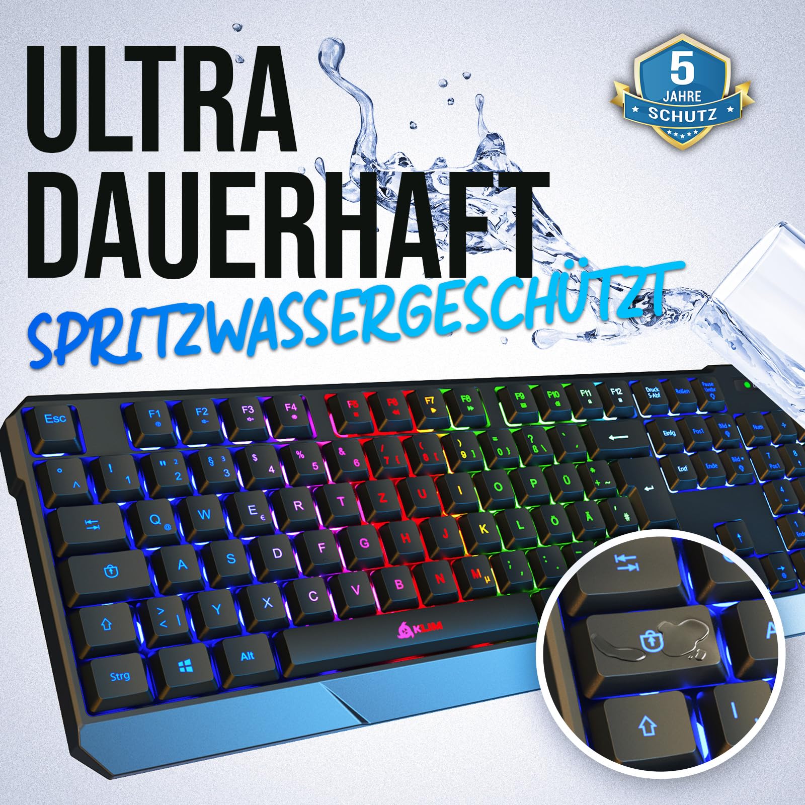 KLIM Chroma Wireless Gaming Tastatur Kabellos QWERTZ DEUTSCH - NEU - Langlebig, Ergonomisch, Wasserdicht, Leise - RGB Kabellose Tastatur Gaming für PC PS4 PS5 Mac - Schwarz - Image 5