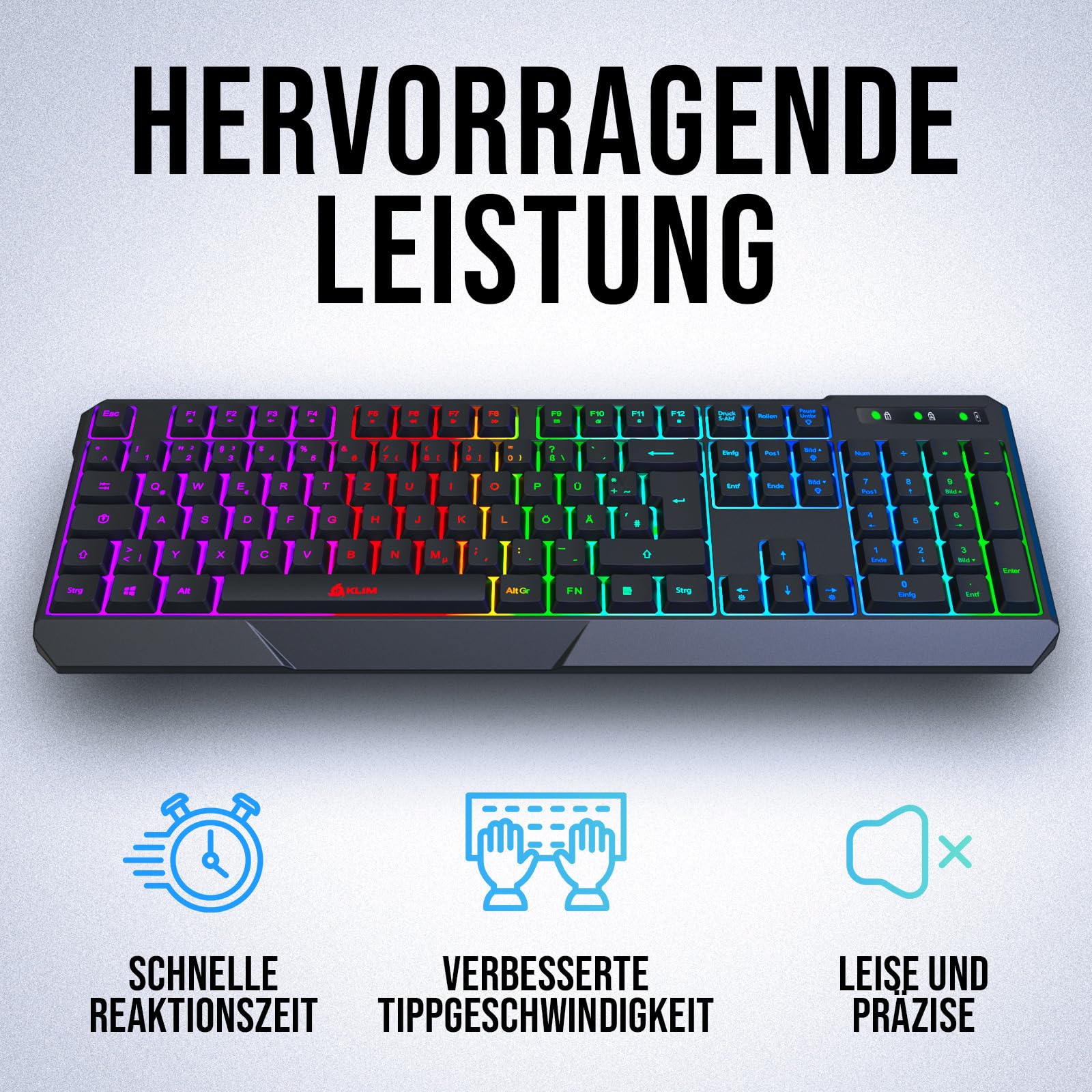 KLIM Chroma Wireless Gaming Tastatur Kabellos QWERTZ DEUTSCH - NEU - Langlebig, Ergonomisch, Wasserdicht, Leise - RGB Kabellose Tastatur Gaming für PC PS4 PS5 Mac - Schwarz - Image 7