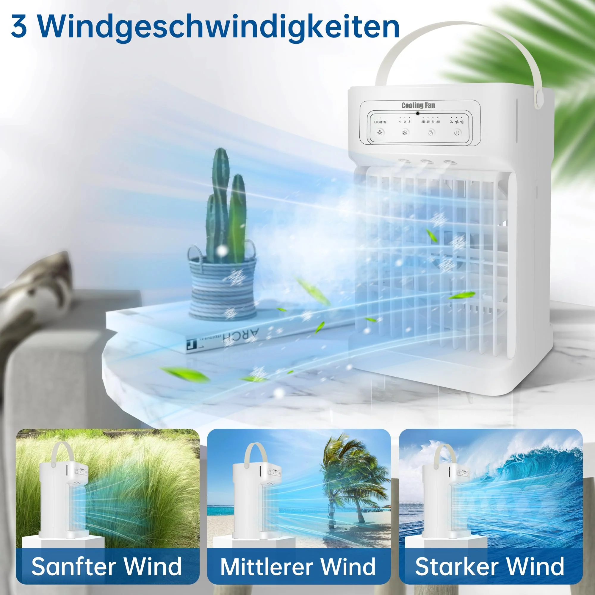 Klimaanlage Mobil, 4-in-1 Mobile Klimaanlage, Ventilator mit Wasserkühlung 1100ml Wassertank, Air Conditioner mit 3 Windgeschwindigkeiten,7 Farben Licht 3 Sprühfunktion, 2-8H Timer für Schlafzimmer - Image 5
