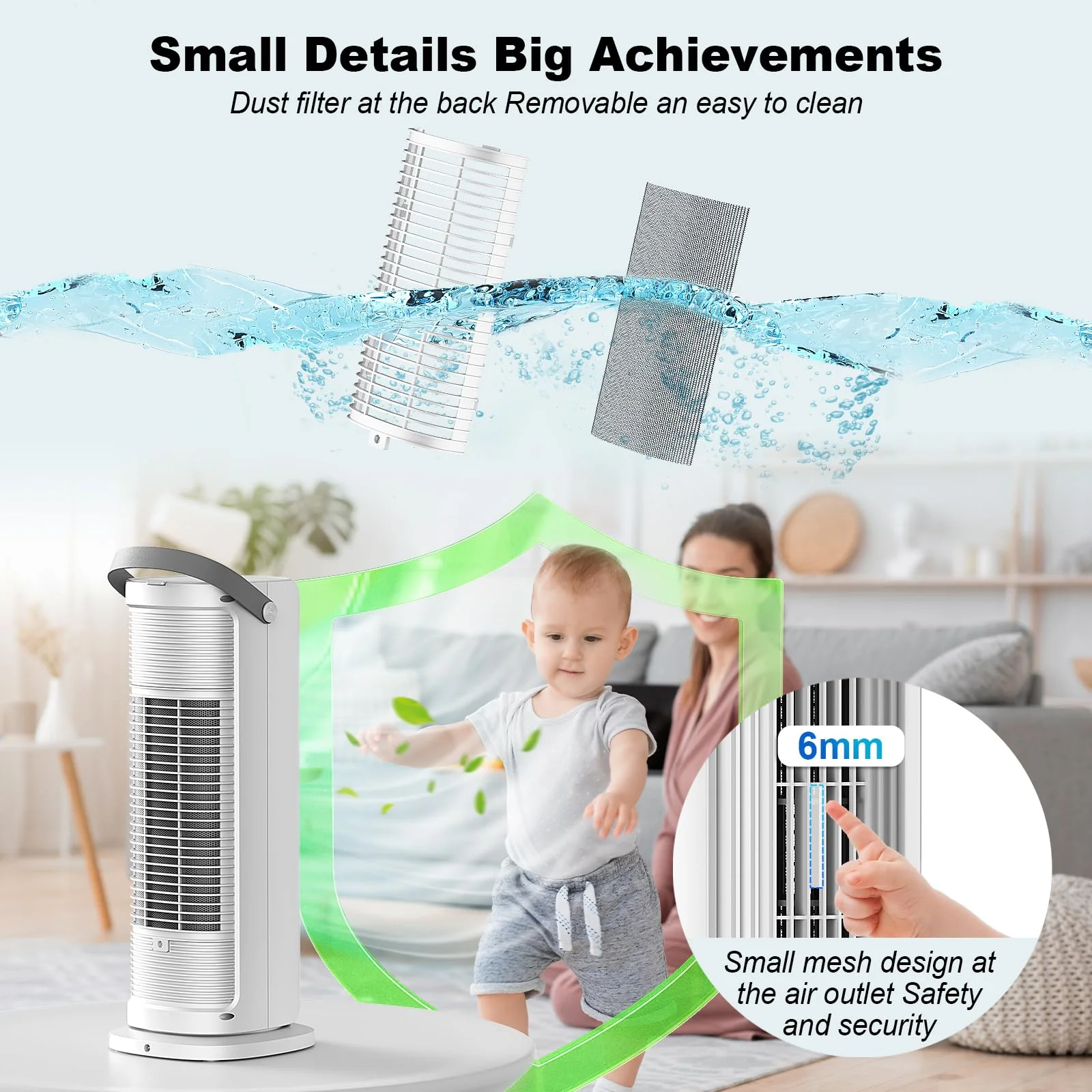Klimaanlage Mobil, 4-in-1 Mobiles Klimagerät, Turmventilator Luftkühler mit Wasserkühlung Wassertank, 4 Windgeschwindigkeiten, 90°Oszillation,10H Timer, Fernbedienung, Leise für Zuhause - Image 3