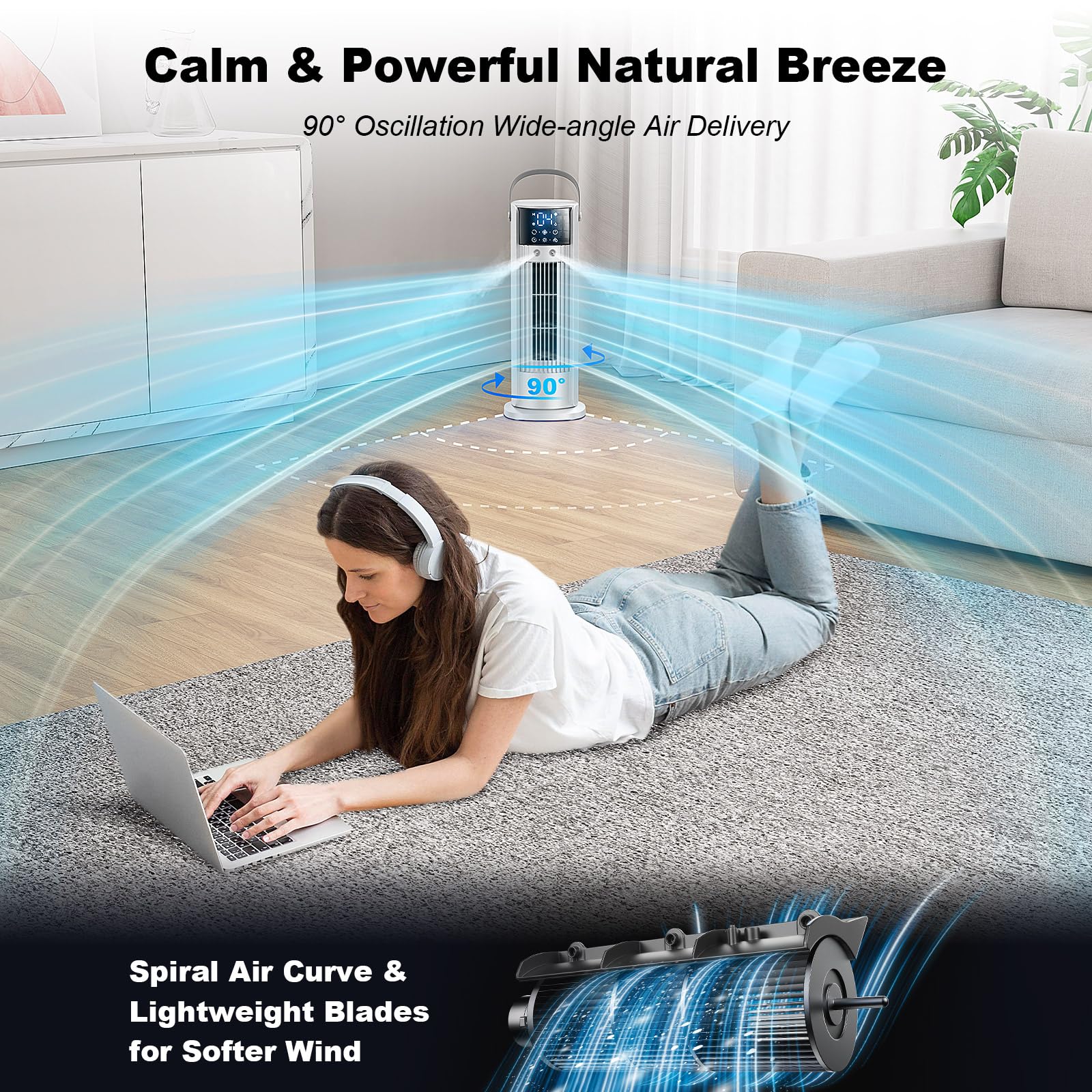 Klimaanlage Mobil, 4-in-1 Mobiles Klimagerät, Turmventilator Luftkühler mit Wasserkühlung Wassertank, 4 Windgeschwindigkeiten, 90°Oszillation,10H Timer, Fernbedienung, Leise für Zuhause - Image 6