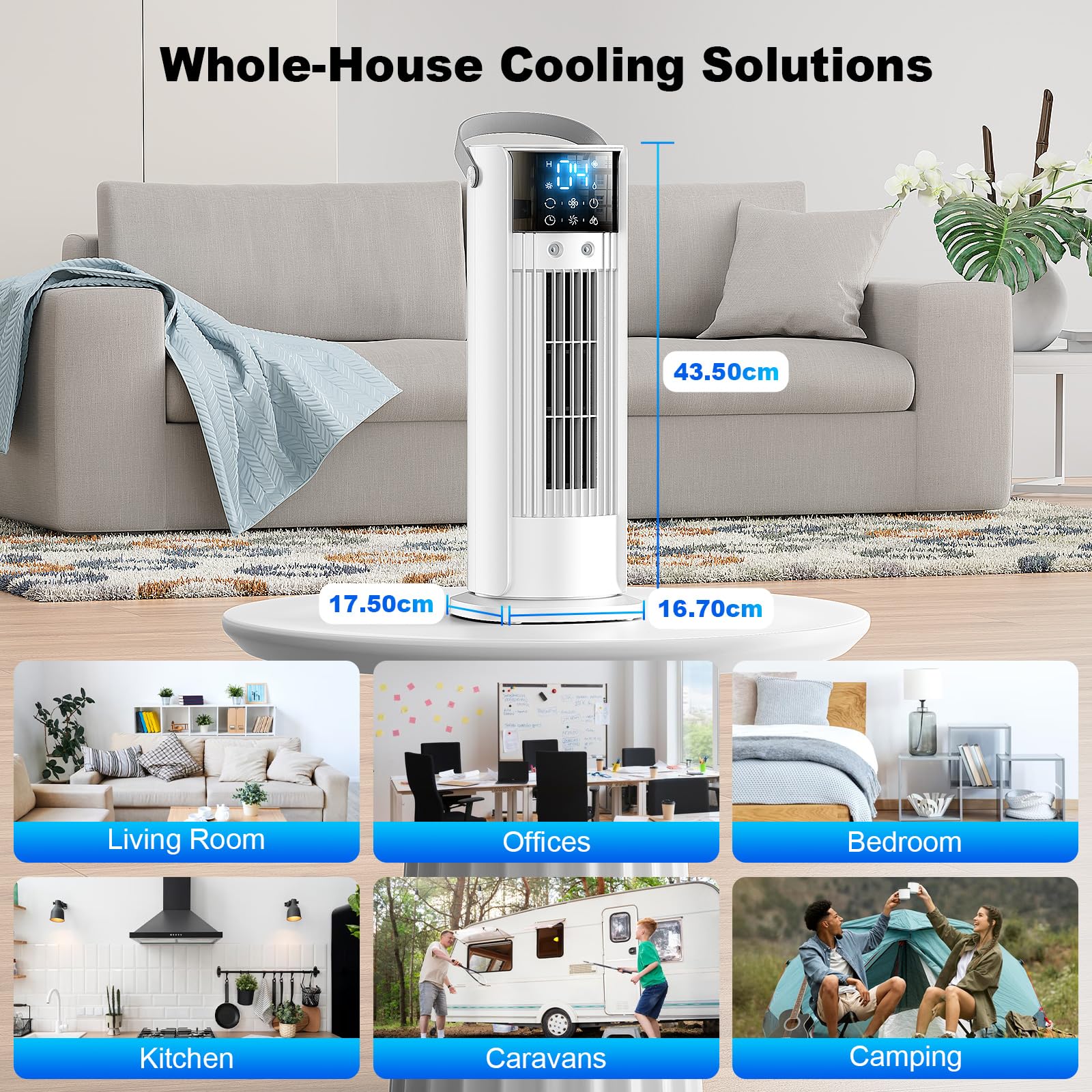 Klimaanlage Mobil, 4-in-1 Mobiles Klimagerät, Turmventilator Luftkühler mit Wasserkühlung Wassertank, 4 Windgeschwindigkeiten, 90°Oszillation,10H Timer, Fernbedienung, Leise für Zuhause - Image 8