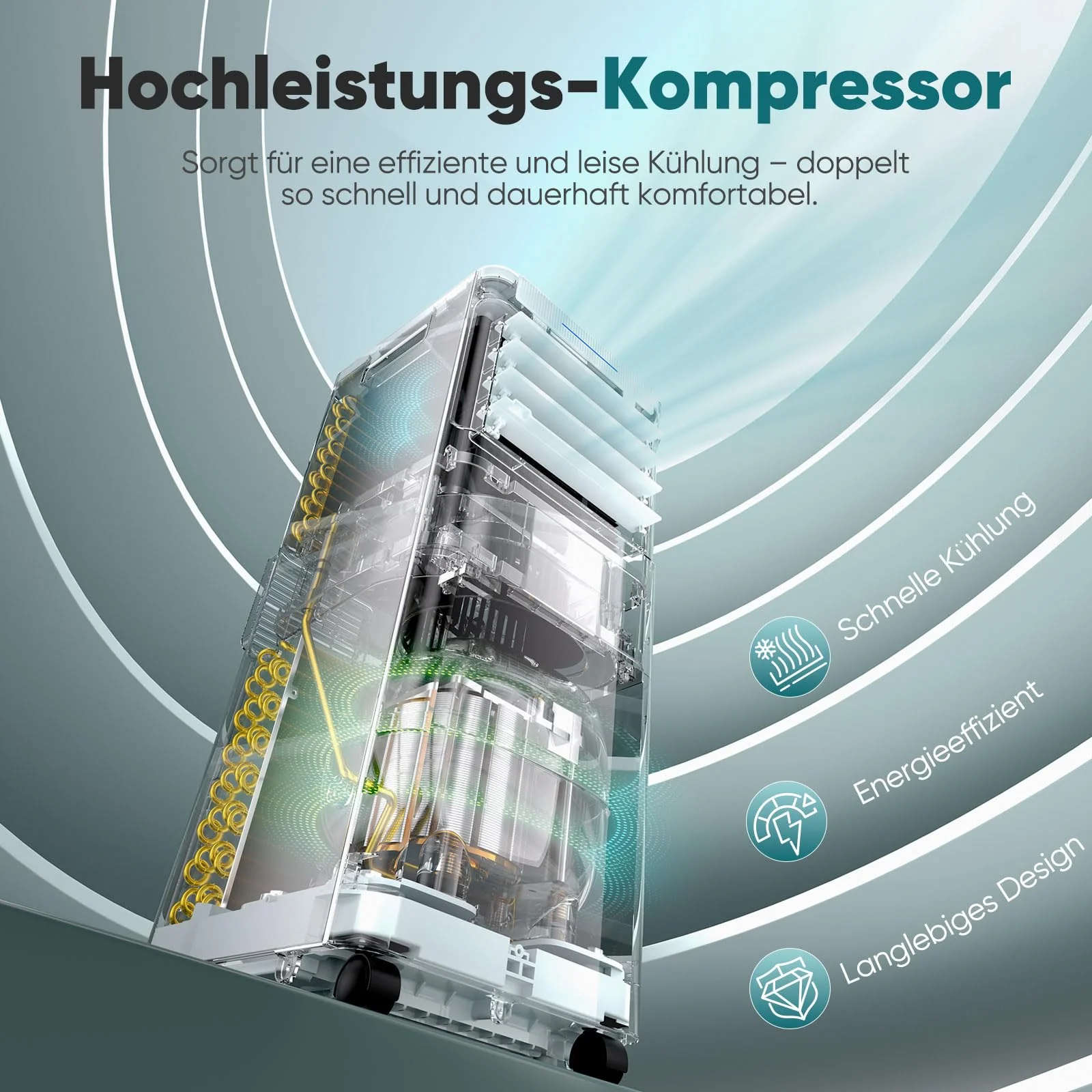 Klimaanlage Mobil 9000 BTU, 3-in-1 Mobile Klimaanlage mit Abluftschlauch,Kühlen,Entfeuchten, Luftzirkulation, LED Display&Fernbedienung, 24h-Timer, Leise&Energieeffizient, Für Räume bis zu 88 m³(33㎡) - Image 3