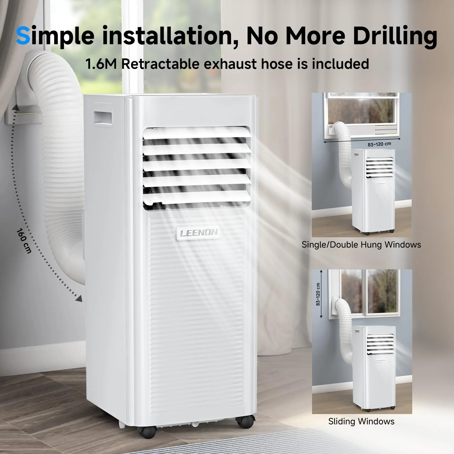 Klimaanlage Mobil 9000 BTU, LEENON Mobil Klimagerät 4 in 1 Kühlen Entfeuchten Ventilato& Schlafmodus, 2.6KW Mobile Klimaanlage mit Abluftschlauch, Fernbedienung/24h Time für Zuhause Bür bis zu 35 m² - Image 3