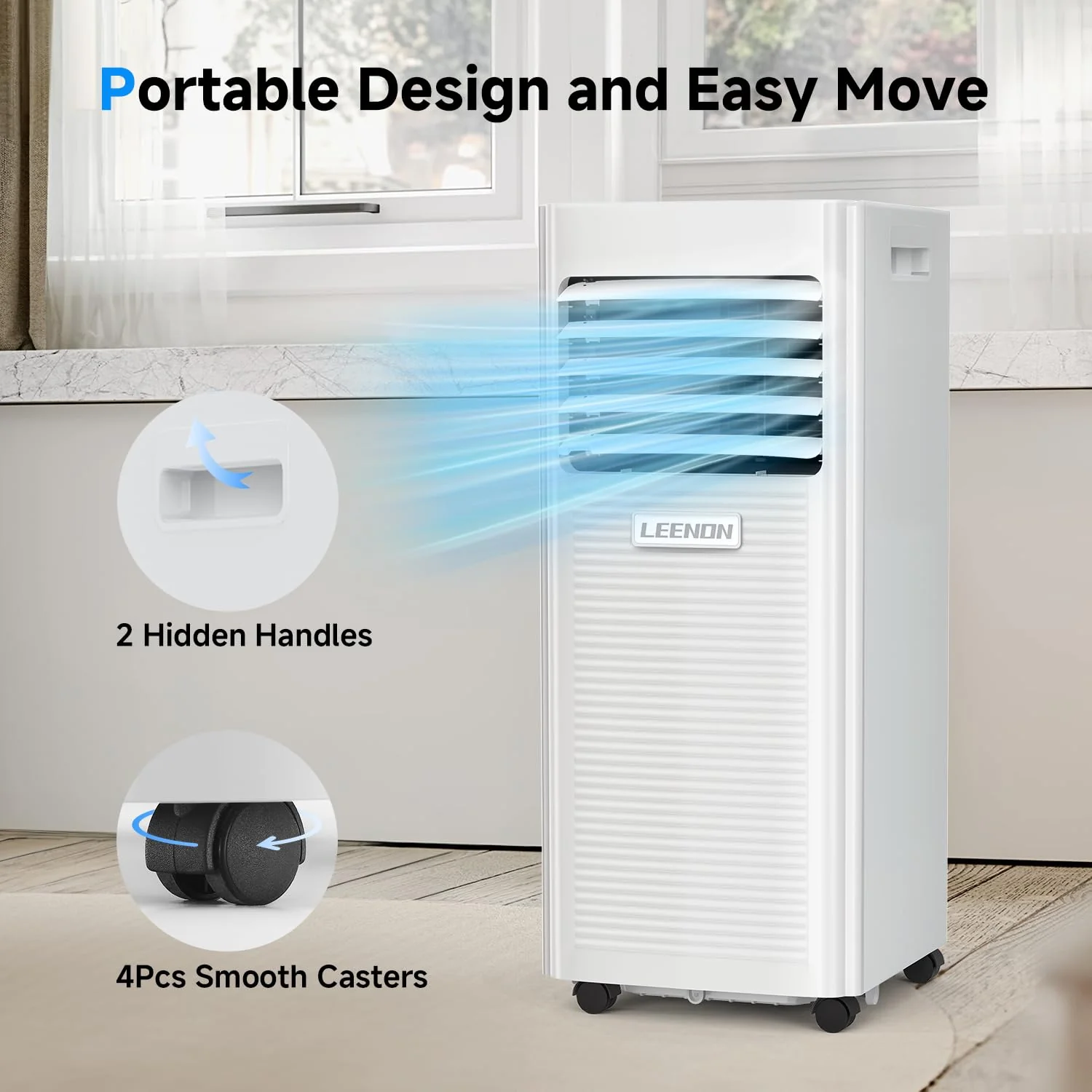 Klimaanlage Mobil 9000 BTU, LEENON Mobil Klimagerät 4 in 1 Kühlen Entfeuchten Ventilato& Schlafmodus, 2.6KW Mobile Klimaanlage mit Abluftschlauch, Fernbedienung/24h Time für Zuhause Bür bis zu 35 m² - Image 6