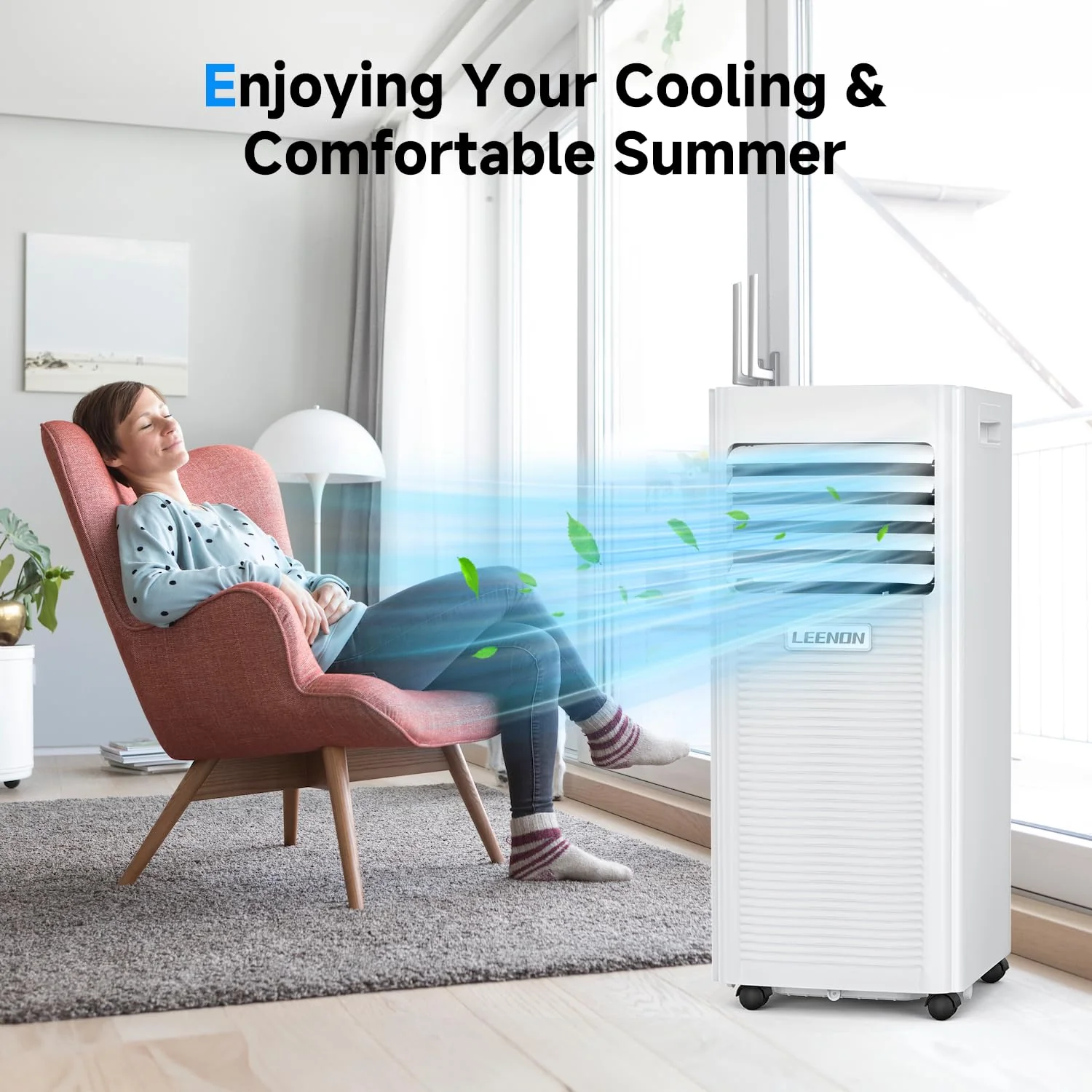Klimaanlage Mobil 9000 BTU, LEENON Mobil Klimagerät 4 in 1 Kühlen Entfeuchten Ventilato& Schlafmodus, 2.6KW Mobile Klimaanlage mit Abluftschlauch, Fernbedienung/24h Time für Zuhause Bür bis zu 35 m² - Image 9