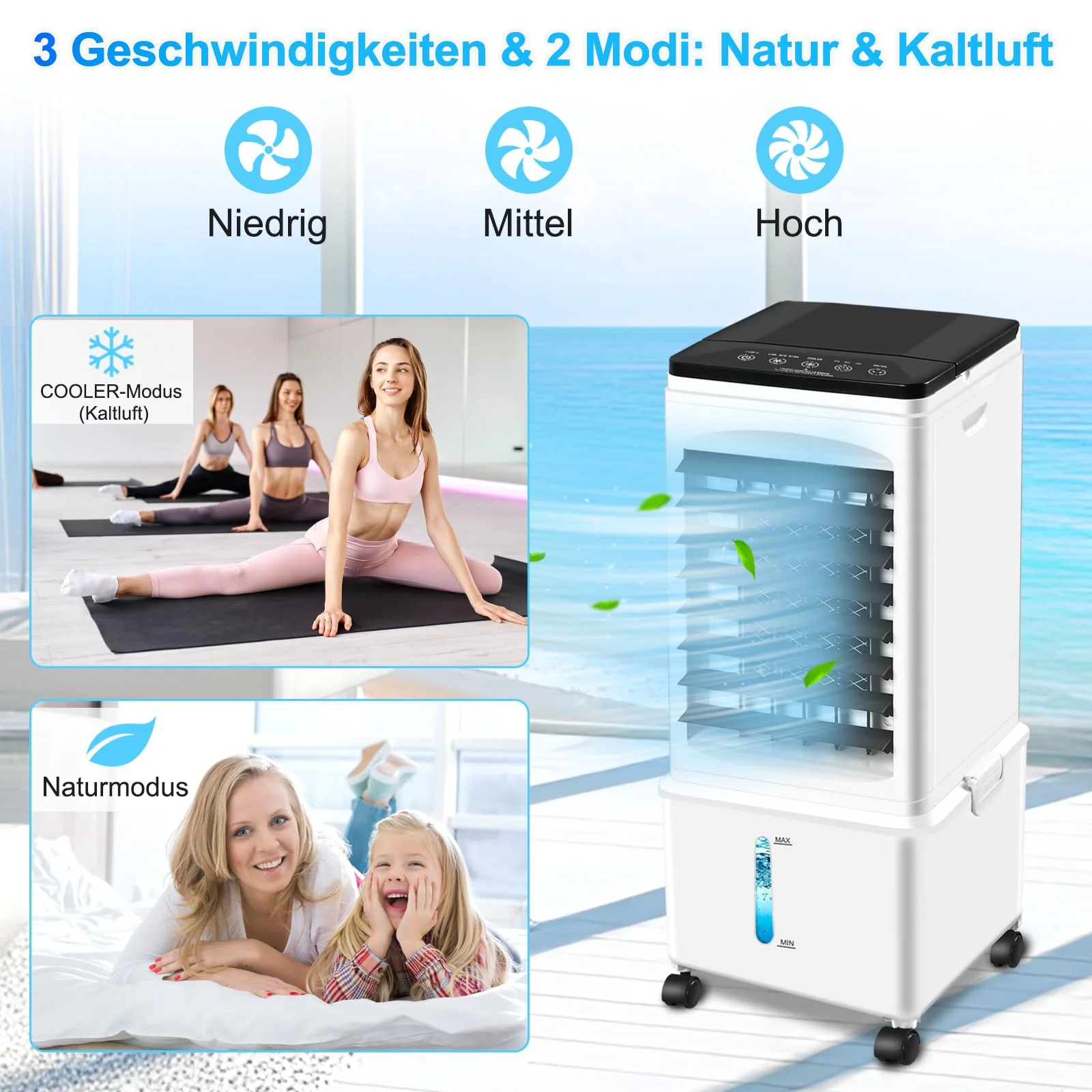 Klimagerät ohne Abluftschlauch, 10L 60W Klimaanlage Mobil mit 12H Timer, 40dB, 120°Oszillation, Abnehmbare Wassertank, Fernbedienung, Leise Portable Air Conditioner Cooler für Wohnung Zimmer Räume - Image 6