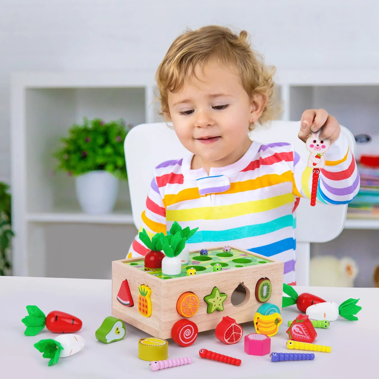 KMTJT Kinder Montessori Spielzeug ab 1 2 3 Jahr | 7-in-1 Holzspielzeug 2 Jahre | Steckspiel Sortierspiel Holzpuzzle Karottenernte | Lernspielzeug Geschenk für Mädchen Jungen Kinder Kleinkind - Image 6