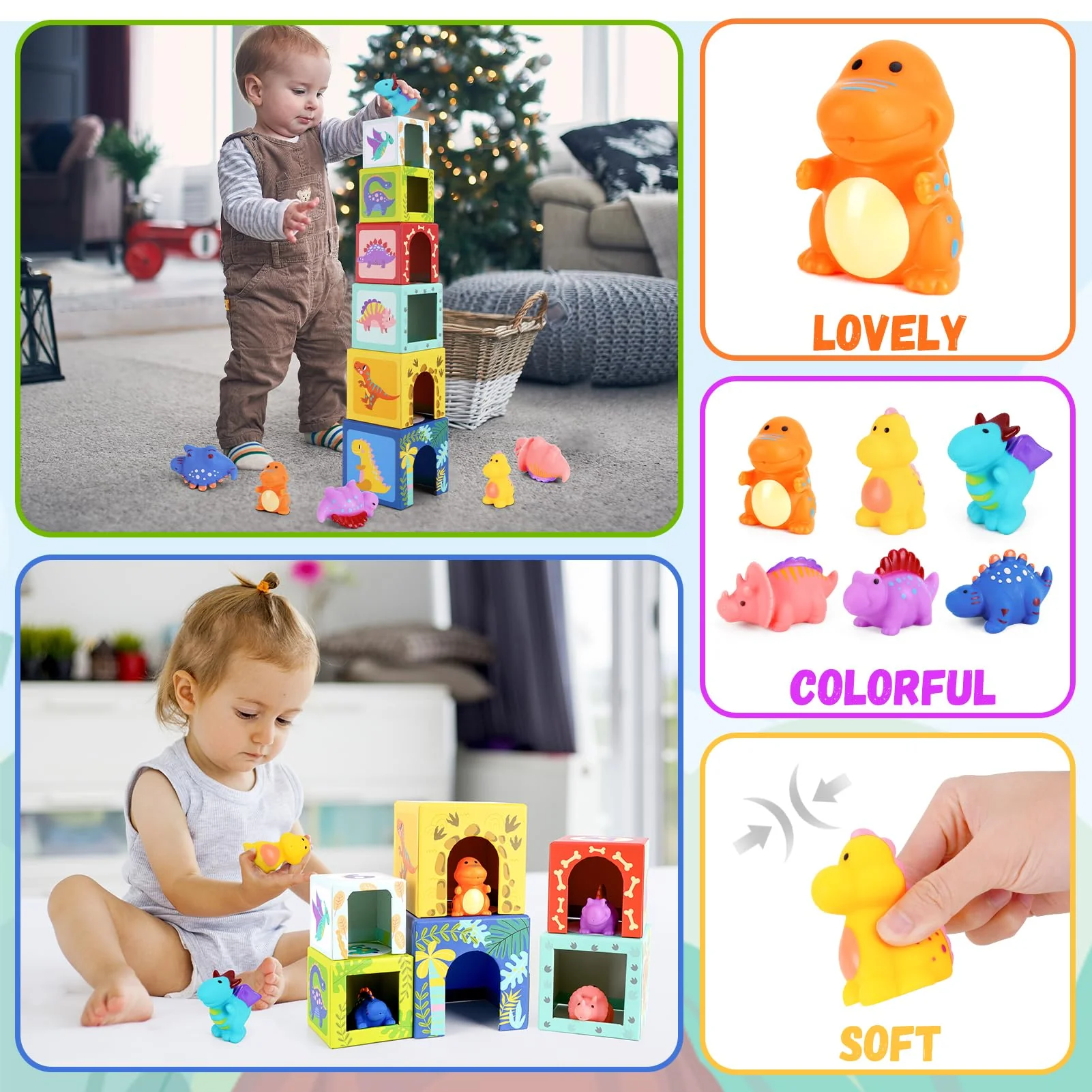 KMTJT Kleinkind-Dinosaurier-Sortier- und Stapelspielzeug, Blöcke für 12- bis 18-monatige Babys, Vorschullernen, Zahlen-Nistkästen, Montessori-Badespielzeug, Geschenke für 1- bis 3-jährige Babys, Junge - Image 4