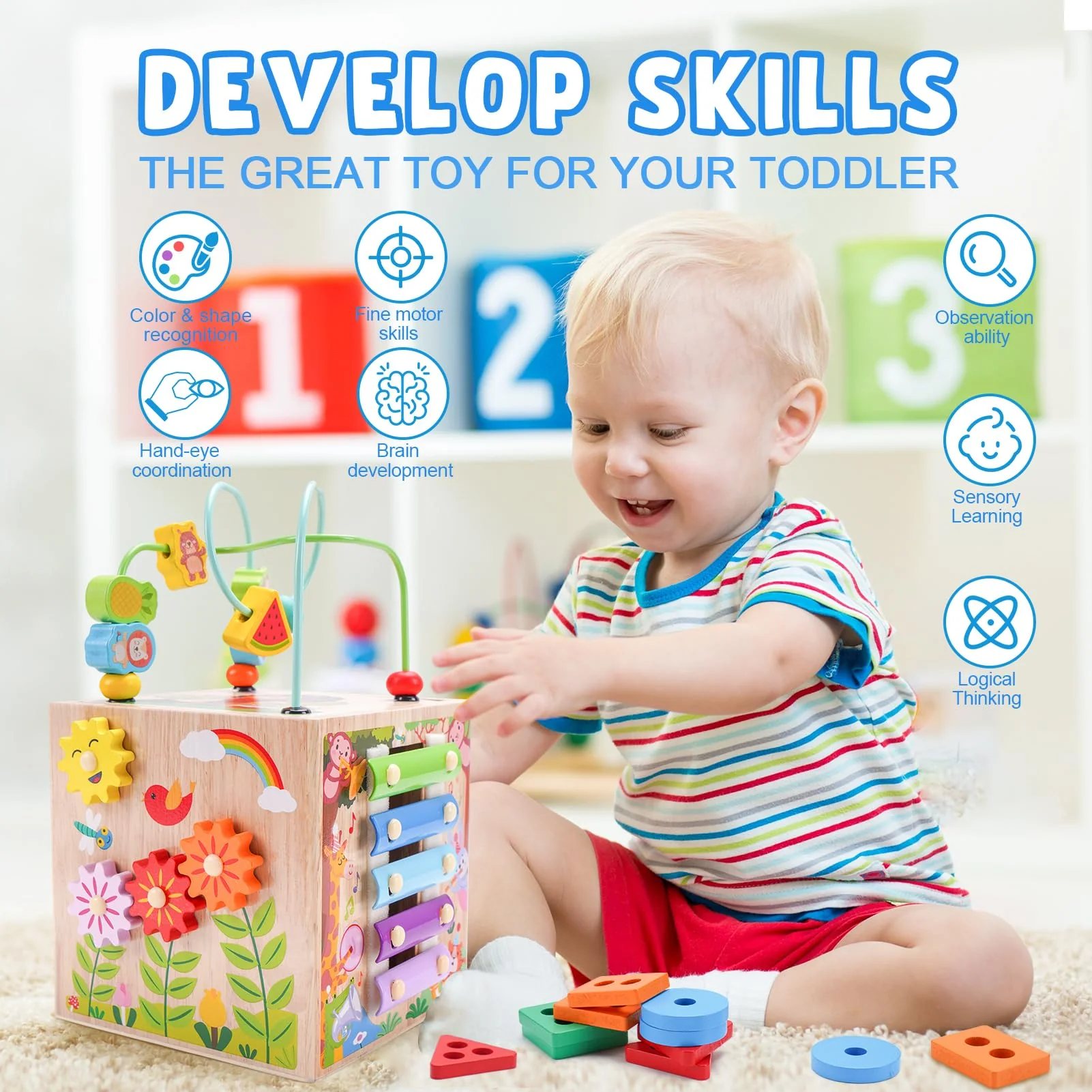 KMTJT Montessori Motorikwürfel Spielzeug ab 1 2 3 Jahr | Aktivitätswürfel Steckspiel Holz ab 12 18 Monate Baby | Geschenk Mädchen Jungen | Kinder Holzspielzeug Motorikspielzeug ab 1 Jahr (Rosa) - Image 6
