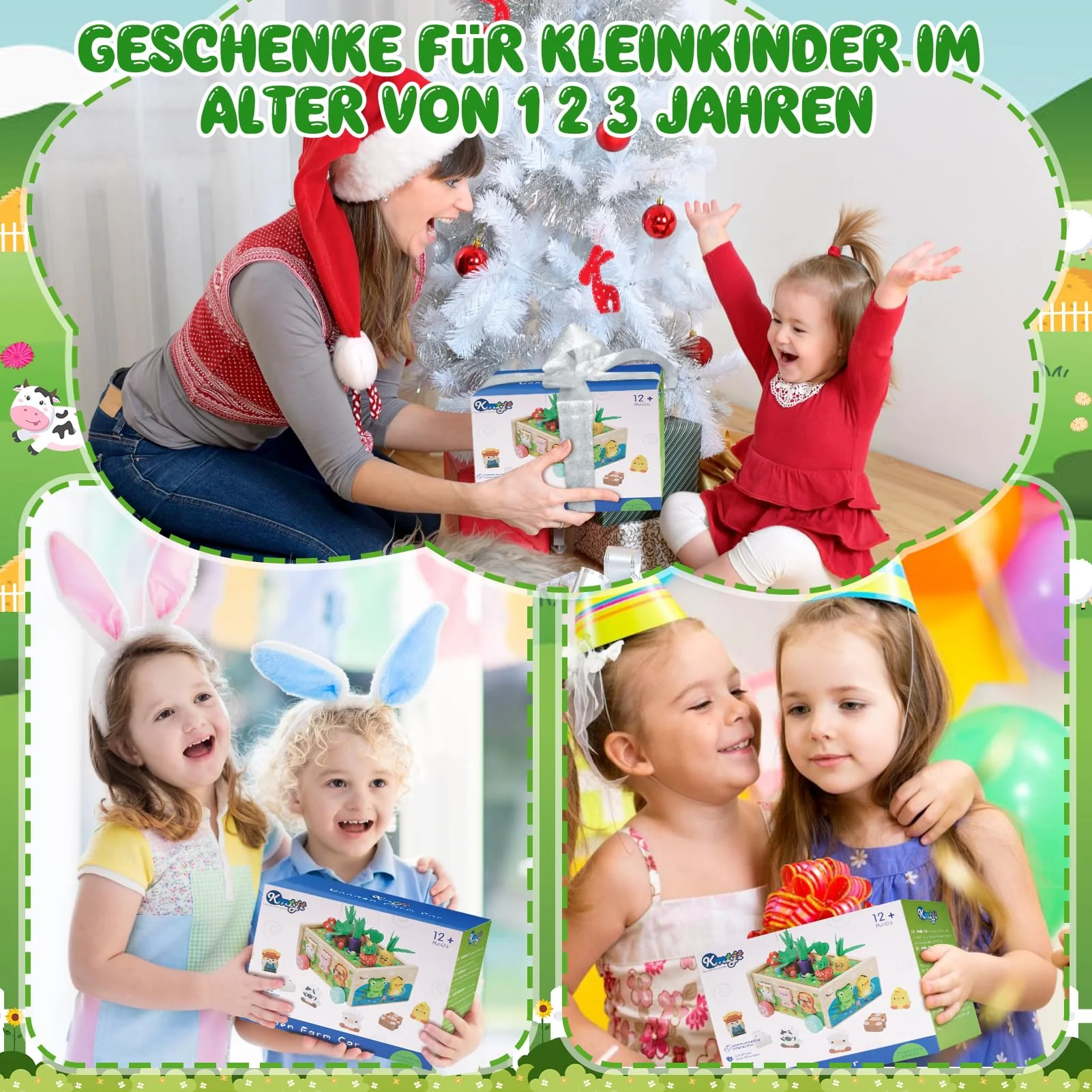 KMTJT Montessori Spielzeug ab 1 2 3 Jahr | Holzspielzeug mit Karte 7-in-1 Farmspiel Motorikspielzeug aus Holz | Kinder Karotten Steckspiel Holz | Montessori Geschenk Mädchen Jungen - Image 2