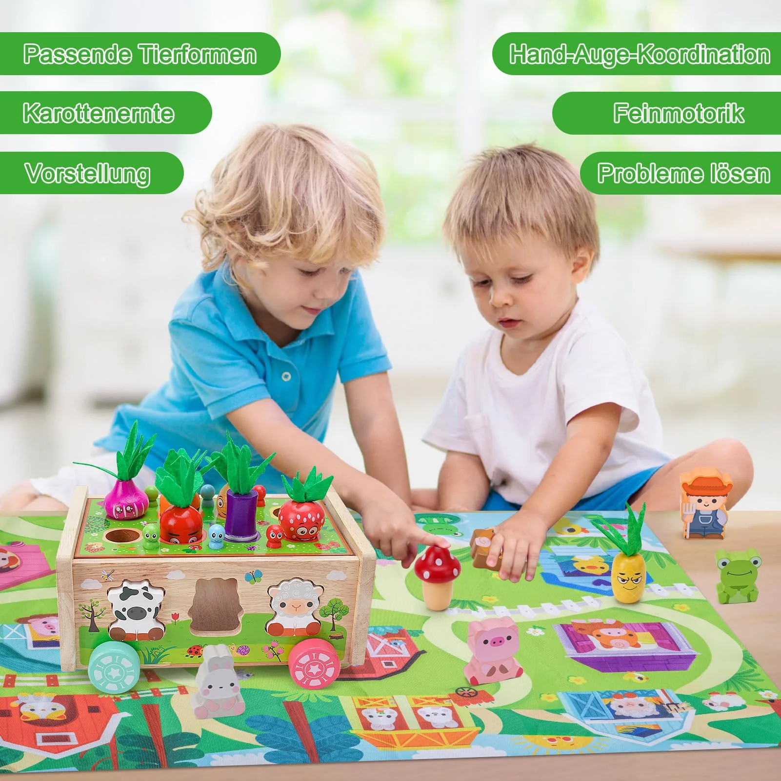 KMTJT Montessori Spielzeug ab 1 2 3 Jahr | Holzspielzeug mit Karte 7-in-1 Farmspiel Motorikspielzeug aus Holz | Kinder Karotten Steckspiel Holz | Montessori Geschenk Mädchen Jungen - Image 3