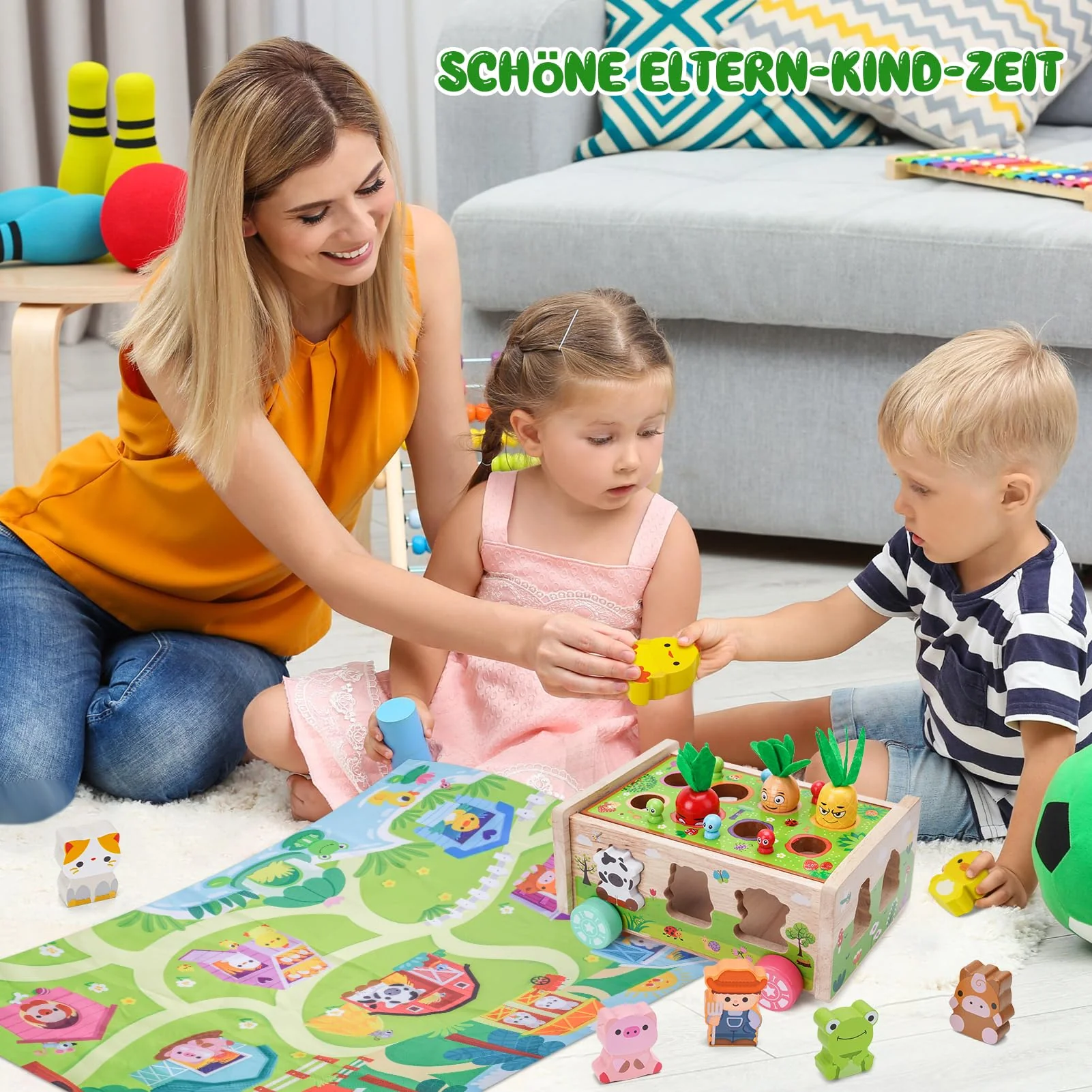 KMTJT Montessori Spielzeug ab 1 2 3 Jahr | Holzspielzeug mit Karte 7-in-1 Farmspiel Motorikspielzeug aus Holz | Kinder Karotten Steckspiel Holz | Montessori Geschenk Mädchen Jungen - Image 5
