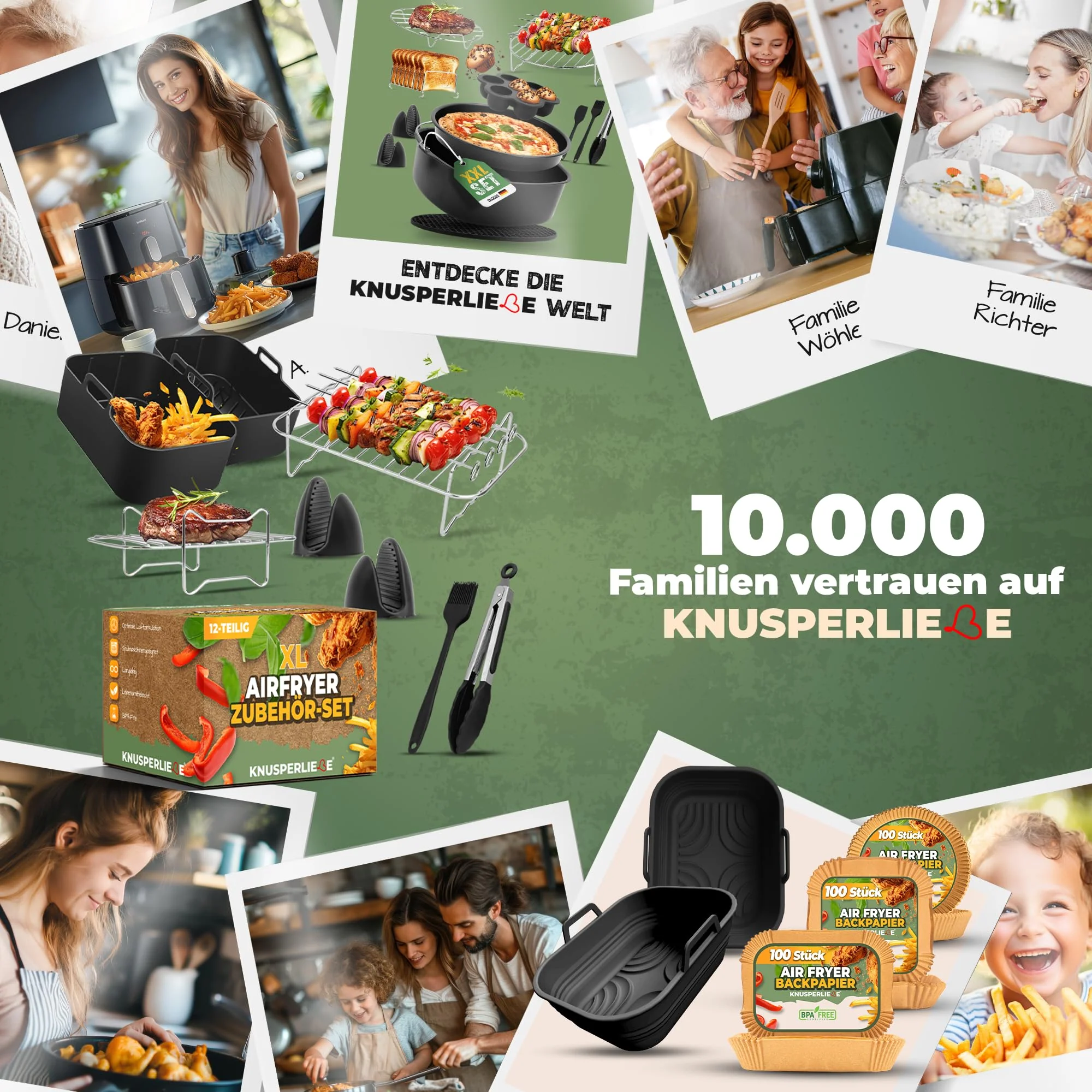 KNUSPERLIEBE® Ninja Heißluftfritteuse Zubehör Set XL Airfryer XL für Foodi AF400EU AF300EU Double Stack 7,6L-9.5L und Dual Zone Air Fryer, BPA-Frei | Air Fryer Accessories - Image 2