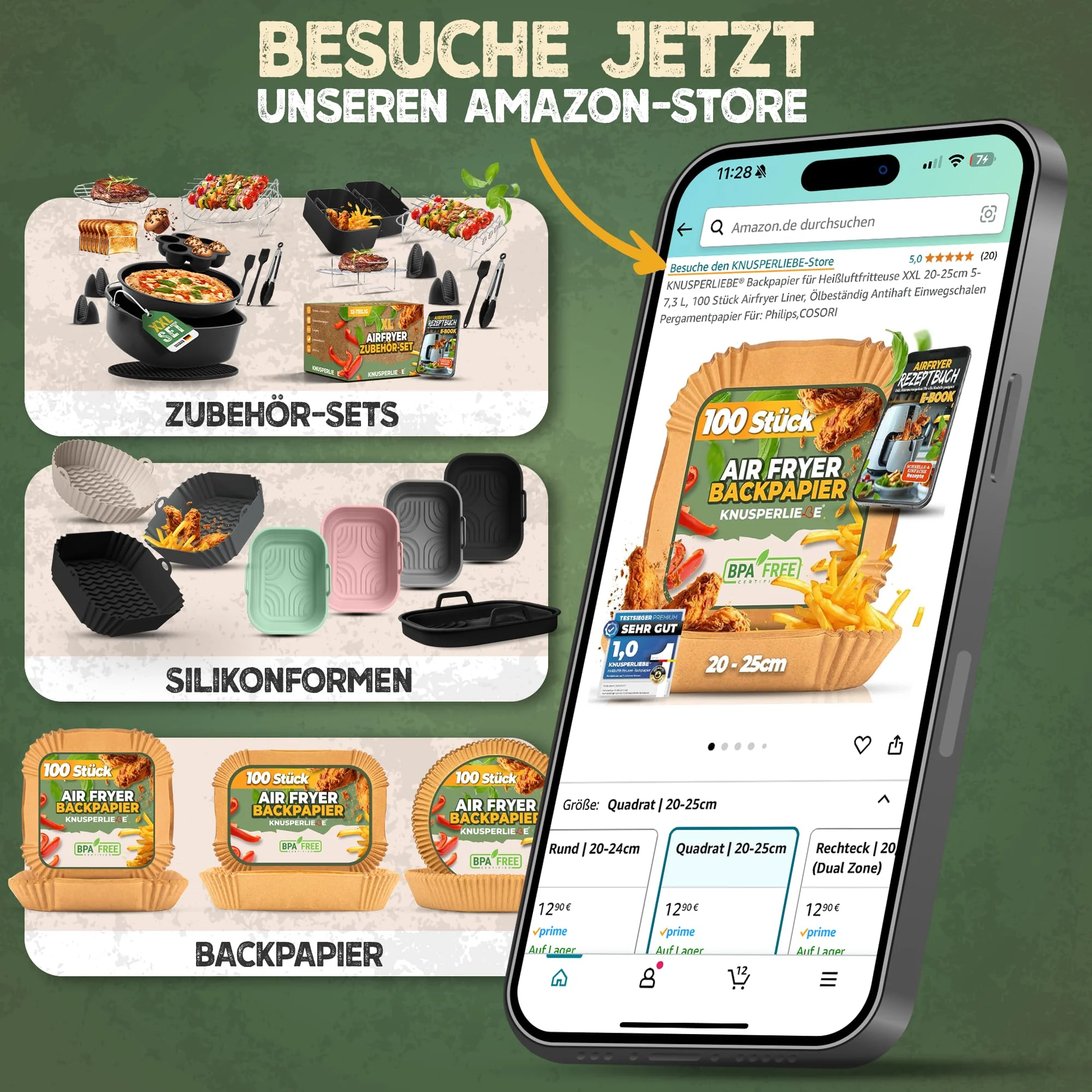 KNUSPERLIEBE® Ninja Heißluftfritteuse Zubehör Set XL Airfryer XL für Foodi AF400EU AF300EU Double Stack 7,6L-9.5L und Dual Zone Air Fryer, BPA-Frei | Air Fryer Accessories - Image 7