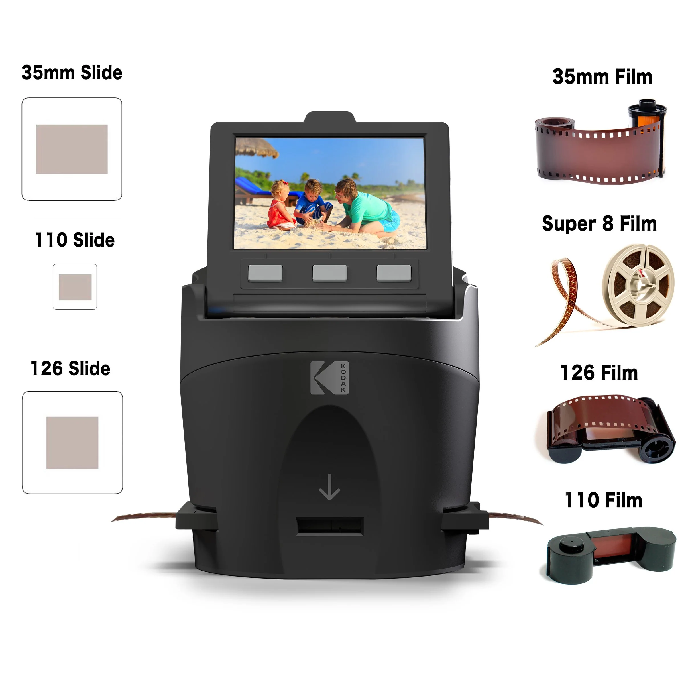 KODAK Digital Film Scanner, Konvertiert Negative und Filmdias 35mm, 126, 110, Super 8 und 8mm in JPEG inkl. großem neigbarem 3,5-Zoll-LC-Display und EasyLoad-Filme RODFS35 Schwarz - Image 5