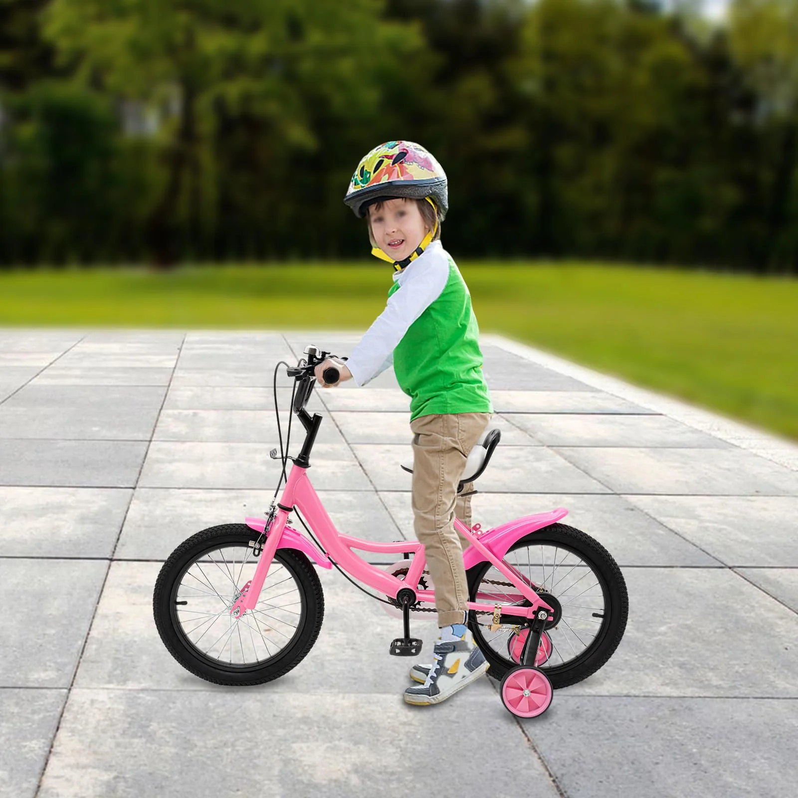 KOLHGNSE Kinderfahrrad 16 Zoll Kohlenstoffstahl Legierung Rahmen Fahrrad mit Hilfsrad als Geschenk für Mädchen &Jungen Gelb/Rosa/Grün (Rosa) - Image 9