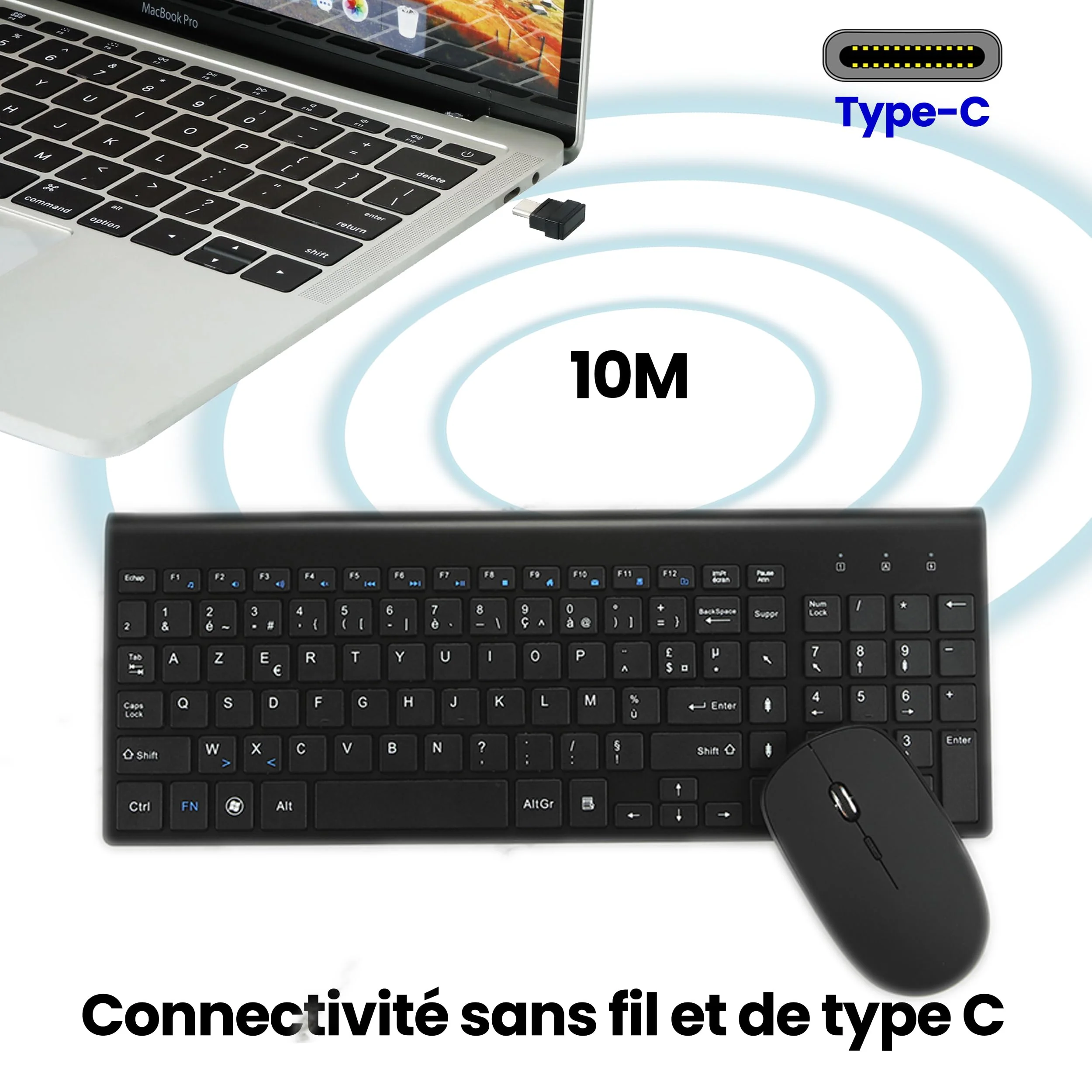 Kombination aus kabelloser Tastatur und Maus, USB C, Tastatur und Maus, volle Größe, Typ C, kompatibel mit Win 7/8/10, MacBook Pro/Air, Laptop, PC - Image 2