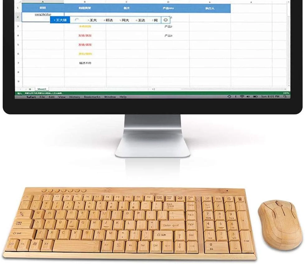 Komfortable kabellose Maus, Bambus-Bambus-Tastatur, ultradünnes Holz für Windows/Ios/Android - Image 5