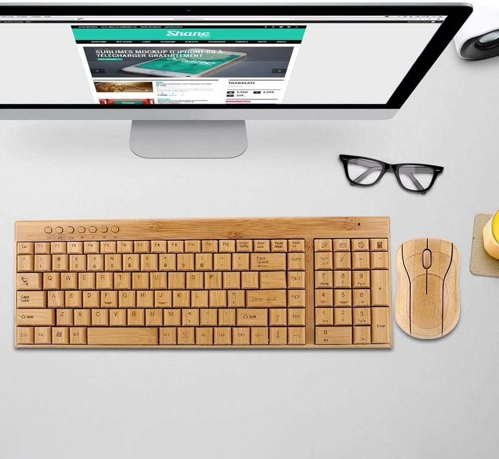 Komfortable kabellose Maus, Bambus-Bambus-Tastatur, ultradünnes Holz für Windows/Ios/Android - Image 7