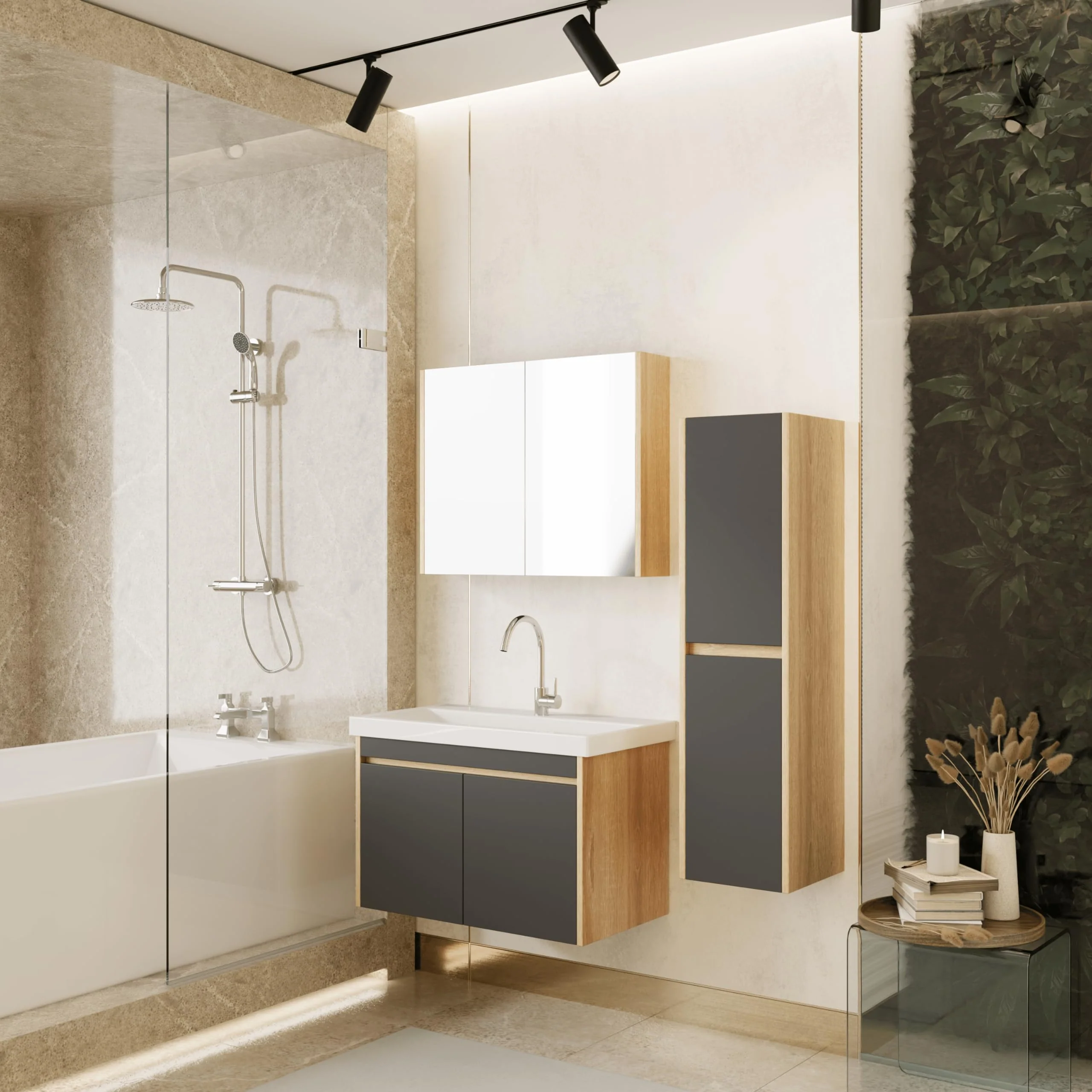 Komplettprogramme Badezimmermöbel Set Dallas 80 cm | Keramikwaschbecken | Spiegelschrank | Unterschrank | Hochschrank | Waschbeckenunterschrank Waschbeckenschrank Badezimmerschrank Badmöbelset - Image 7