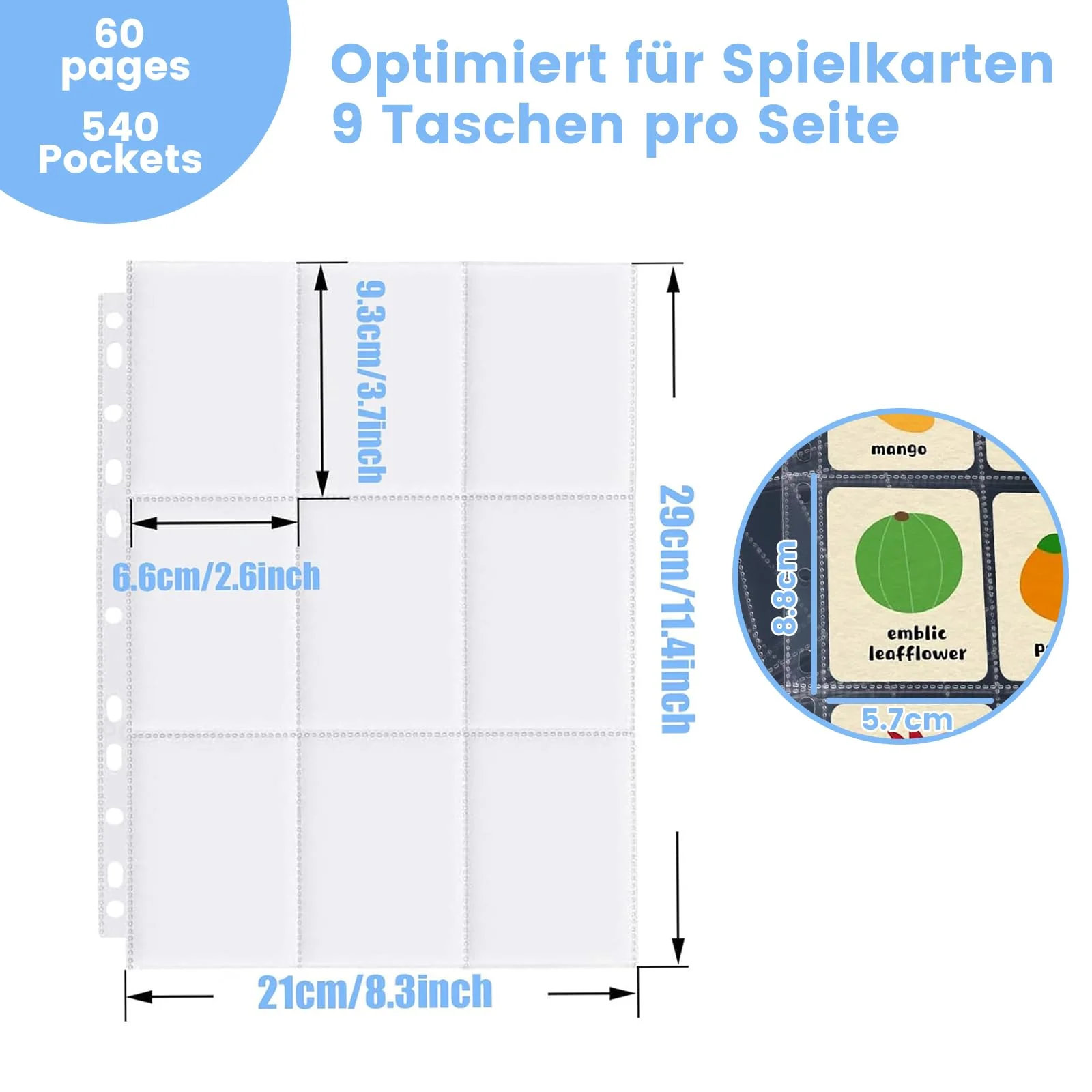 Koogel Sammelkarten Hüllen,60 stück 540 Pockets Kartenhüllen Einseitige Karten Sleeves Transparent 11 Löcher Leere Sammelmappe für Sammeln Sportkarten und Spielkarten - Image 5