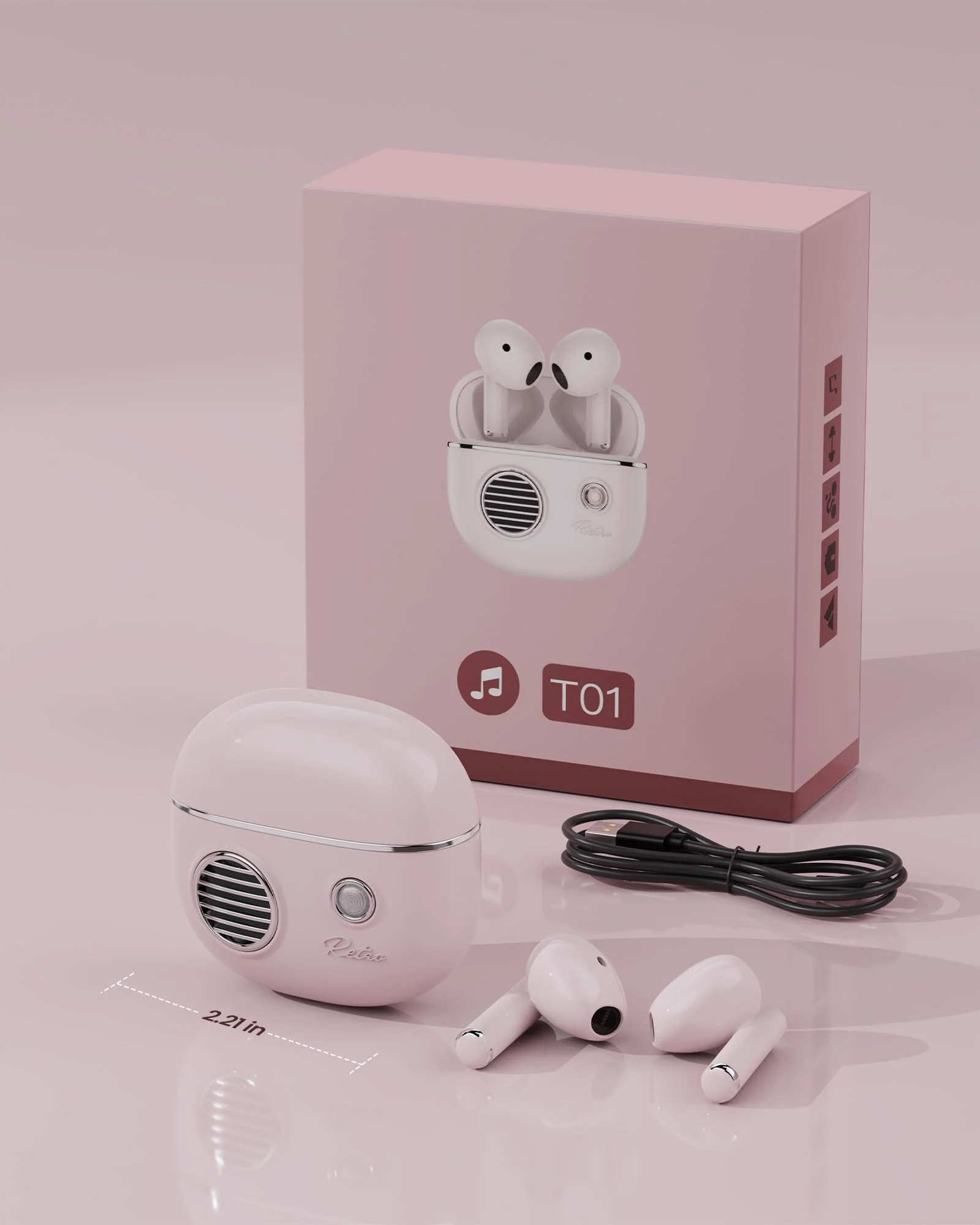 KOOGMOON Bluetooth 5.3 Kopfhörer: In Ear Kopfhörer Kabellos - 3D Stereo HiFi Wireless Earbud - Bluetooth Ohrhörer mit Anrufgeräuschunterdrückung - Schnurlose Kopfhörer Sport USB-C Schnellladung Rosa - Image 2