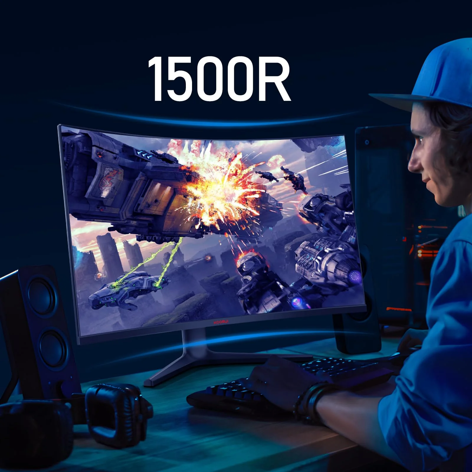 KOORUI 32 Zoll Curved Ultrawide Gaming Monitor, 2K QHD(2560x1440), 170Hz, 1ms, 1500R, VA, HDR 10, 2xHDMI (170Hz or 144Hz), DP (170Hz), AdaptiveSync, DCI-P3 90%, SRGB100%, VESA 75x75mm, Augenpflege - Image 4