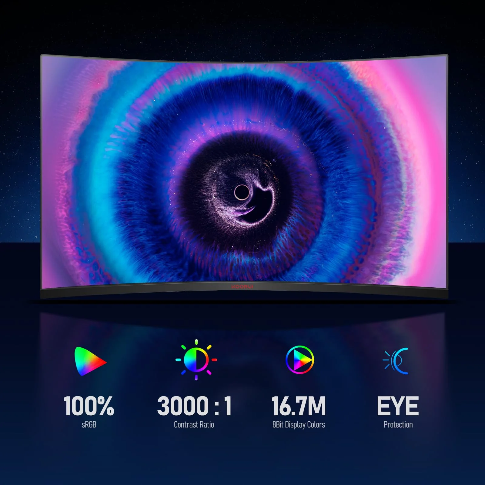 KOORUI 32 Zoll Curved Ultrawide Gaming Monitor, 2K QHD(2560x1440), 170Hz, 1ms, 1500R, VA, HDR 10, 2xHDMI (170Hz or 144Hz), DP (170Hz), AdaptiveSync, DCI-P3 90%, SRGB100%, VESA 75x75mm, Augenpflege - Image 7