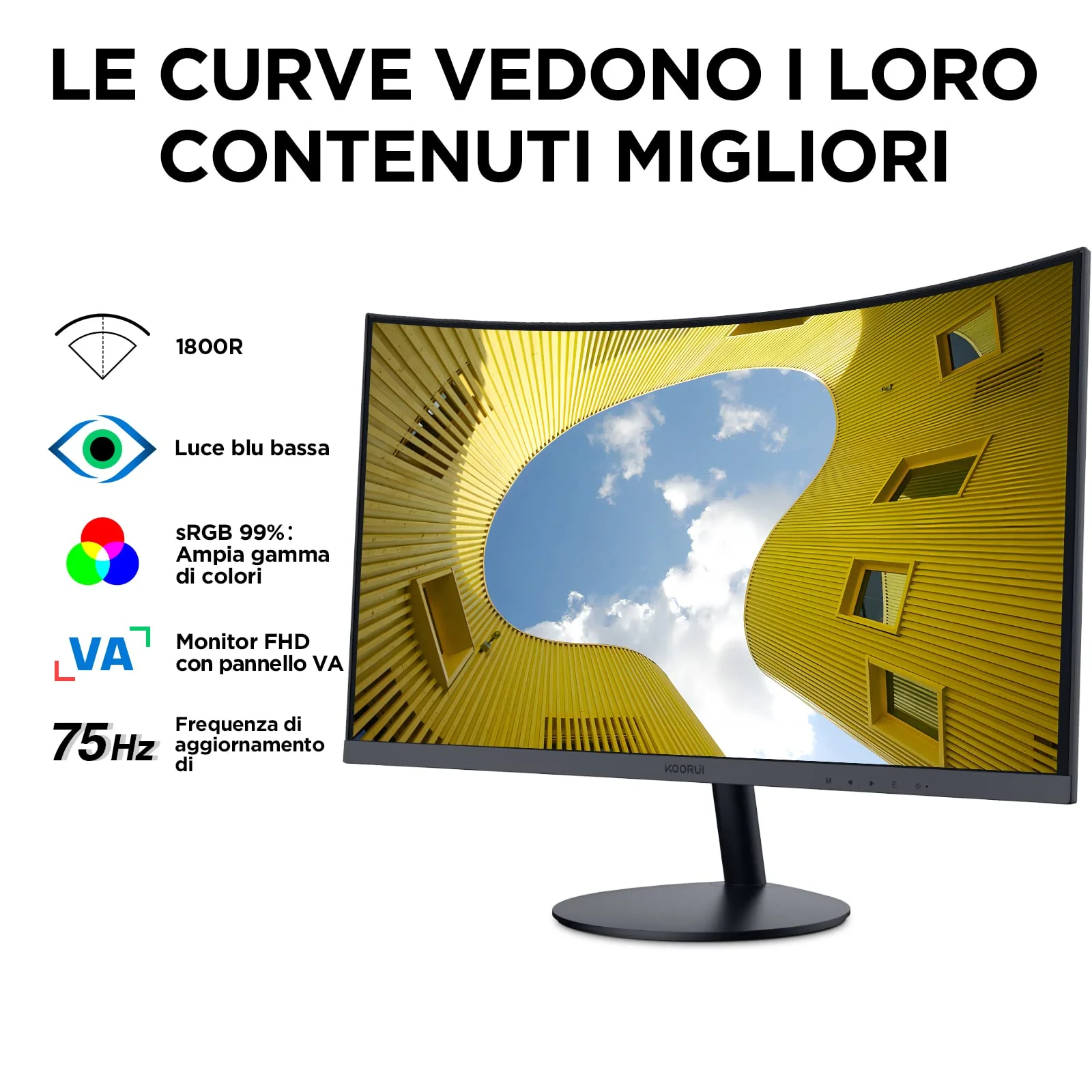 KOORUI Curved Monitor - 27 Zoll FHD Curved Computer Monitor, VA-Panel, 75Hz, Krümmung 1800R, Neigungsverstellung, Augenpflege, HDMI, VGA Gaming Monitor, Schwarz - Image 12
